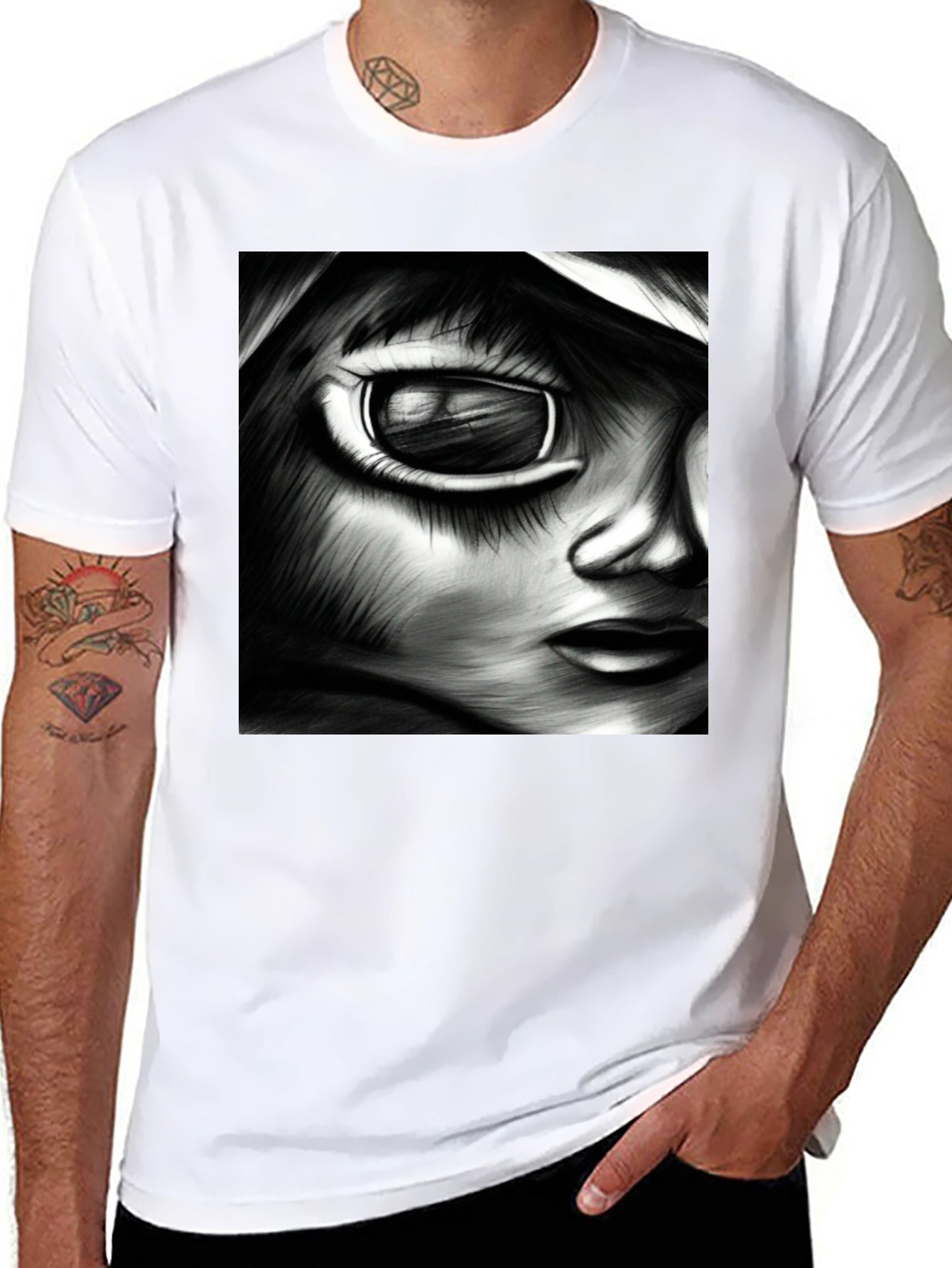 Monochrome Anime Art Tee