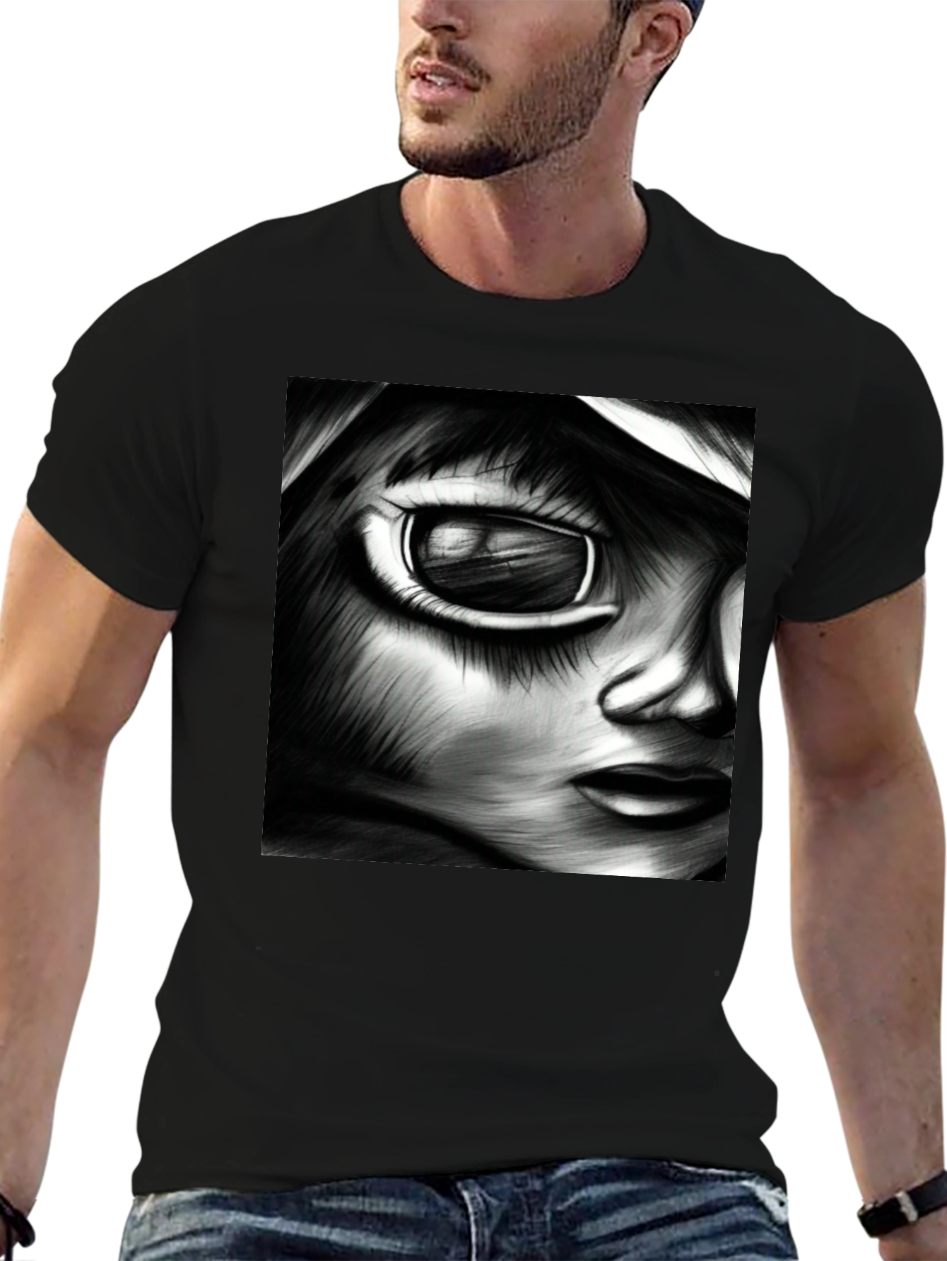 Monochrome Anime Art Tee