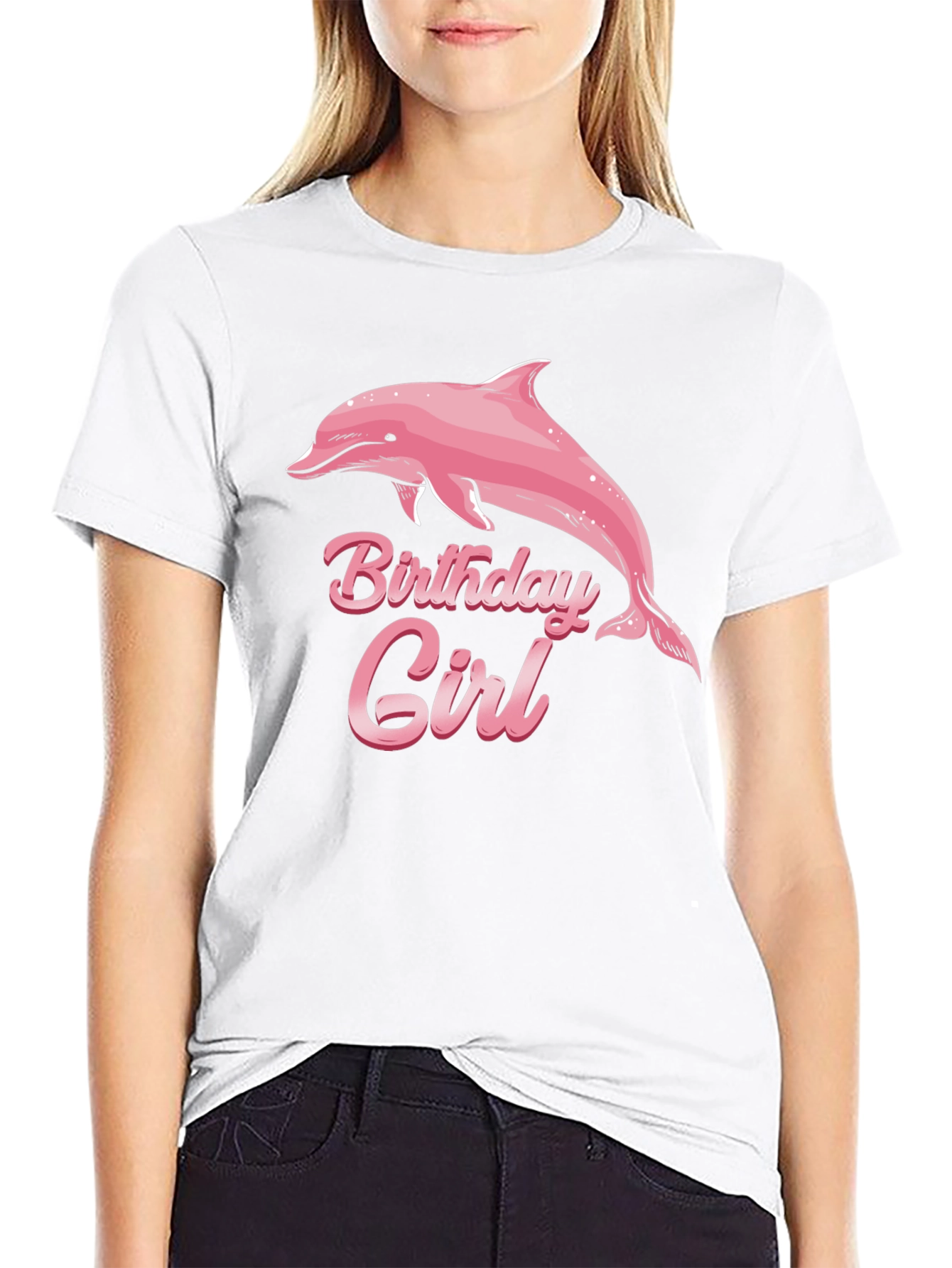 Birthday Girl Dolphin Graphic Black Tee