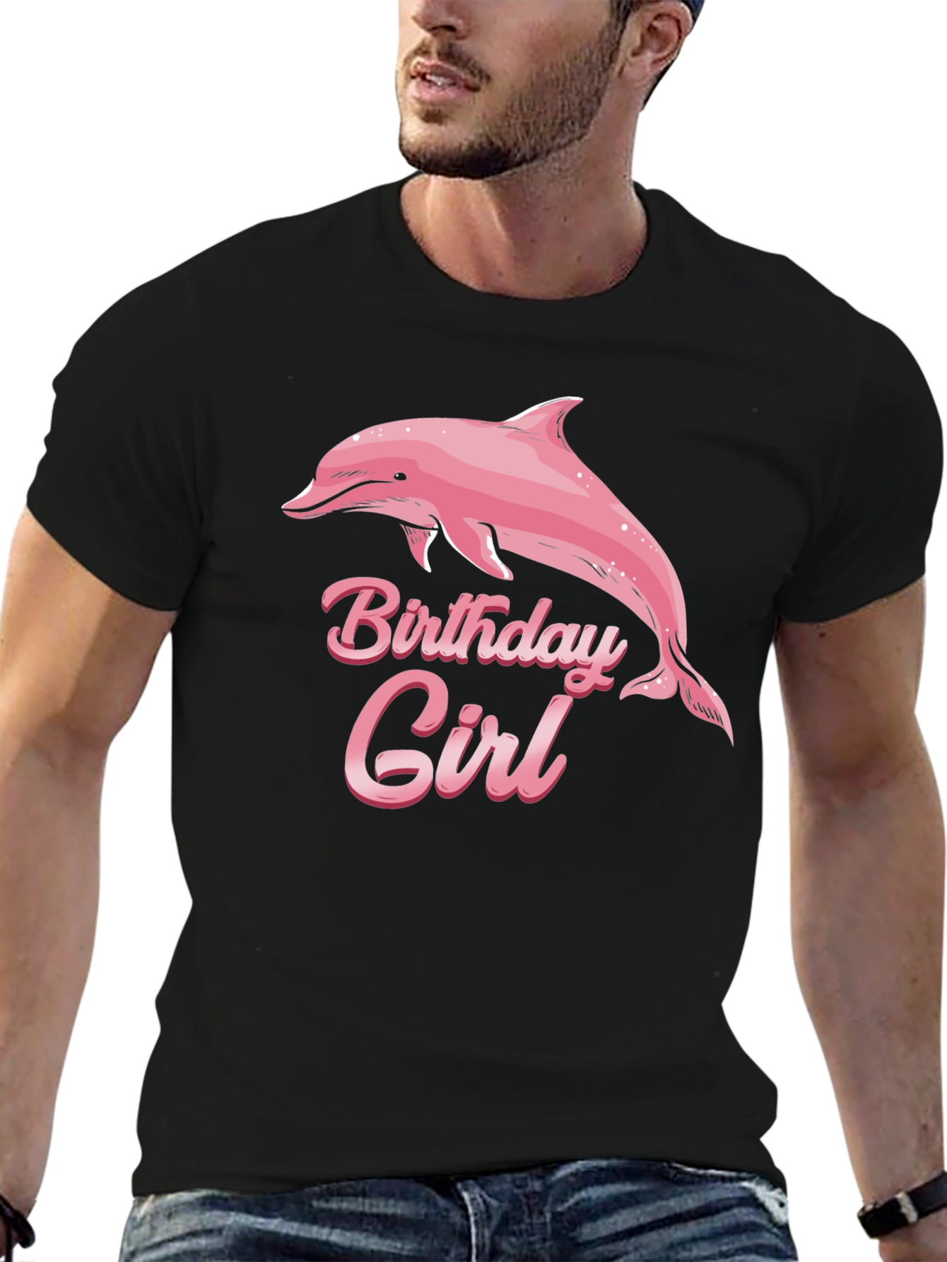 Birthday Girl Dolphin Graphic Black Tee
