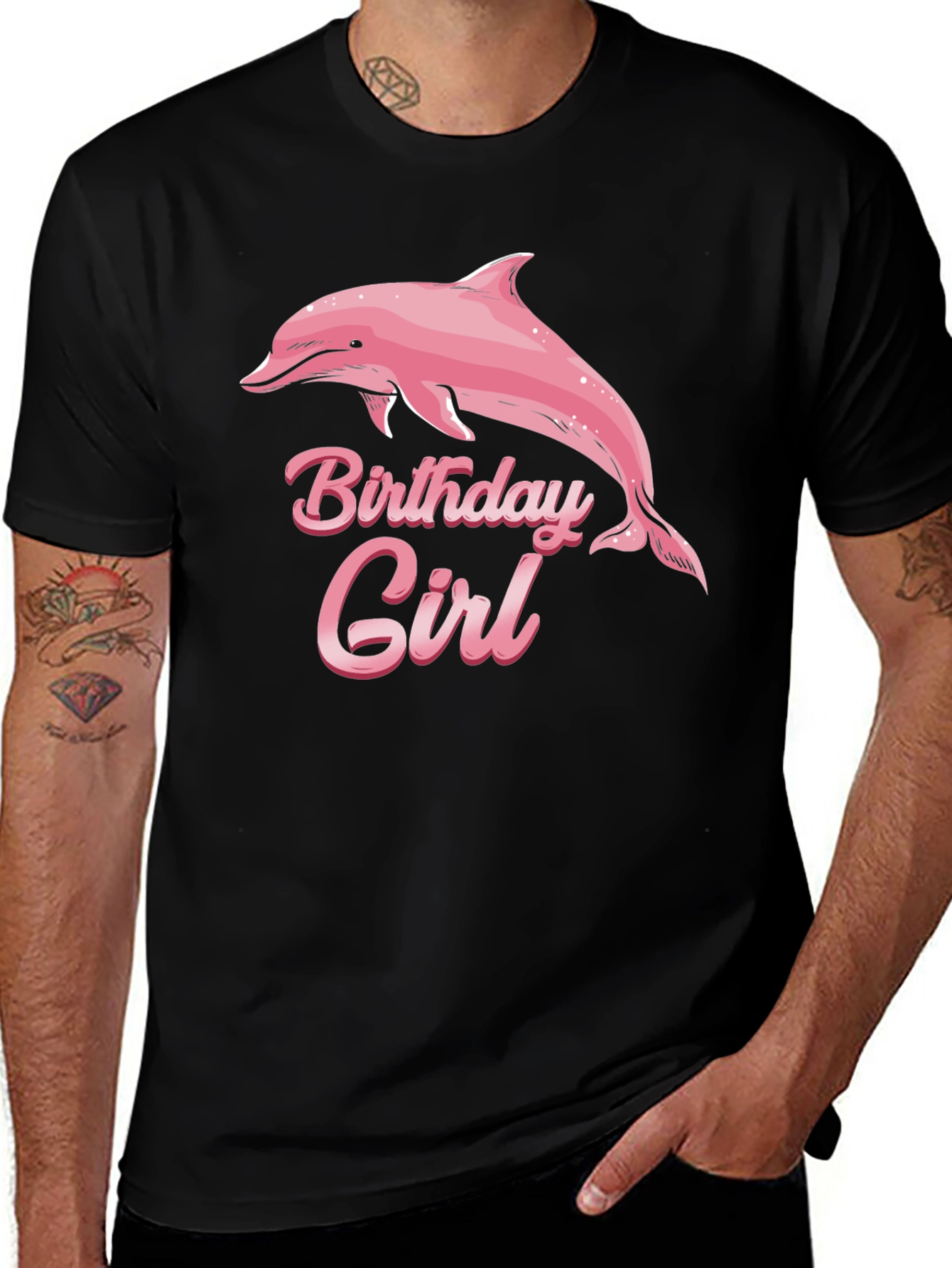 Birthday Girl Dolphin Graphic Black Tee