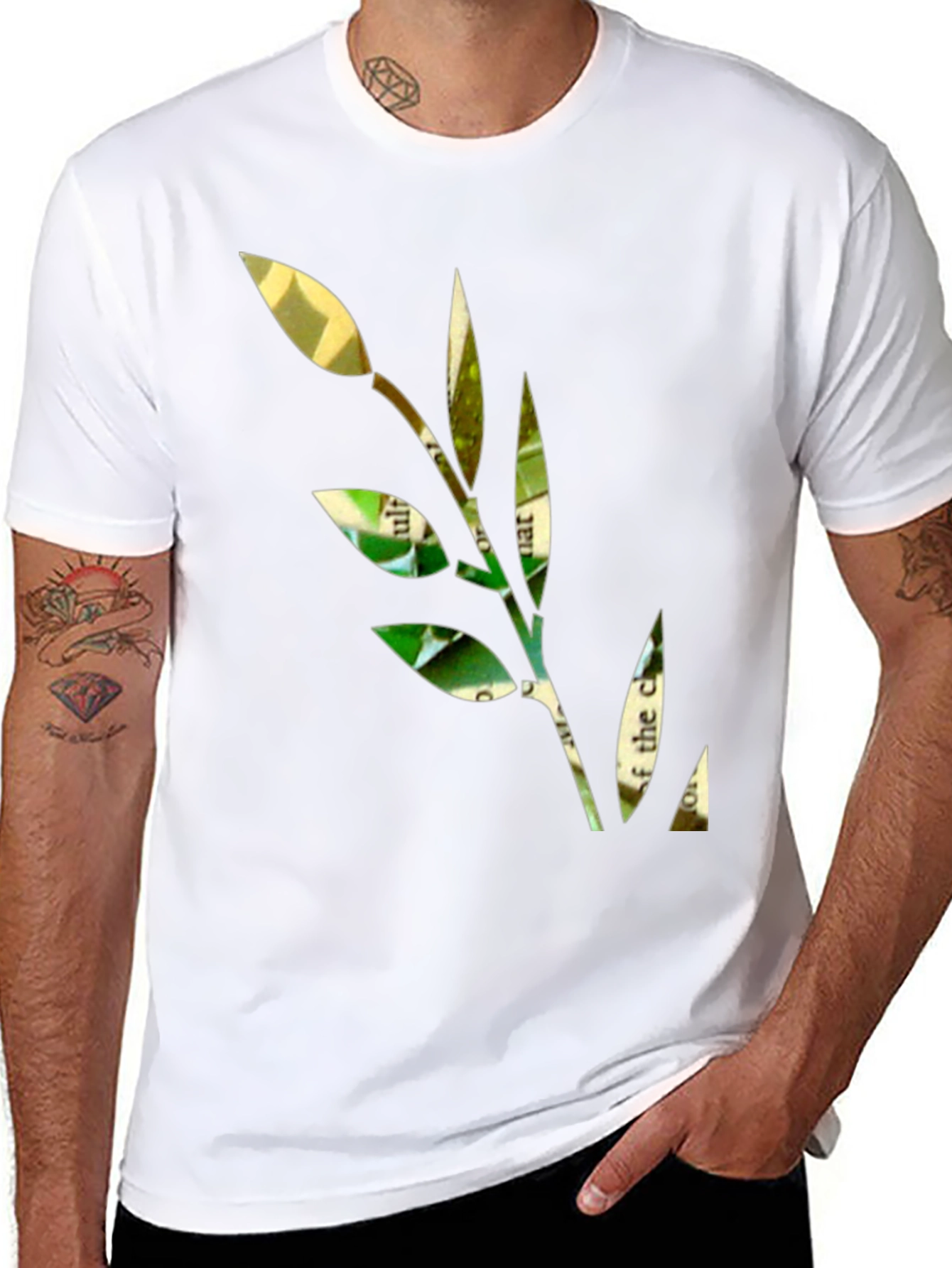Unique Leaf Graphic Black T-Shirt