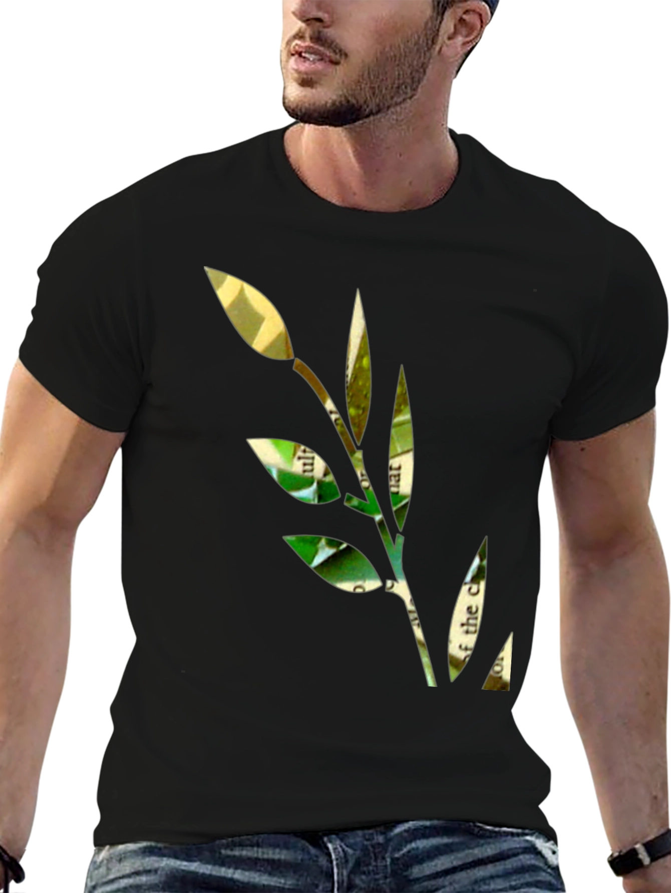 Unique Leaf Graphic Black T-Shirt