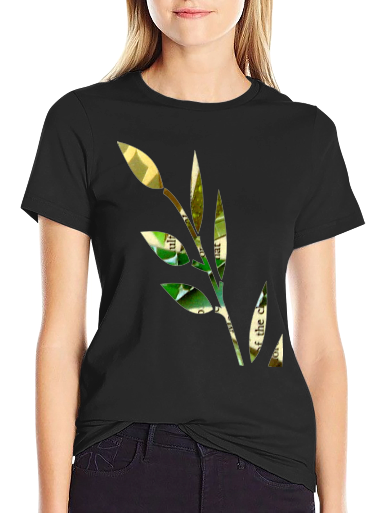 Unique Leaf Graphic Black T-Shirt