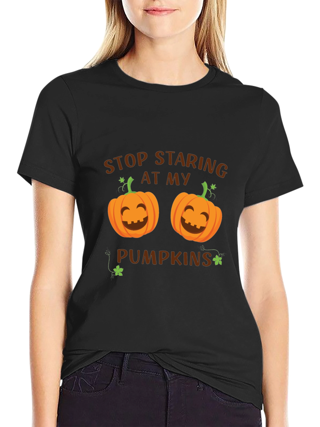Stop Staring At My Pumpkins T-Shirt Halloween