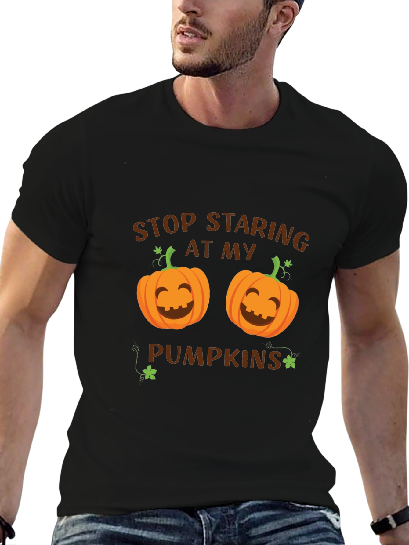 Stop Staring At My Pumpkins T-Shirt Halloween