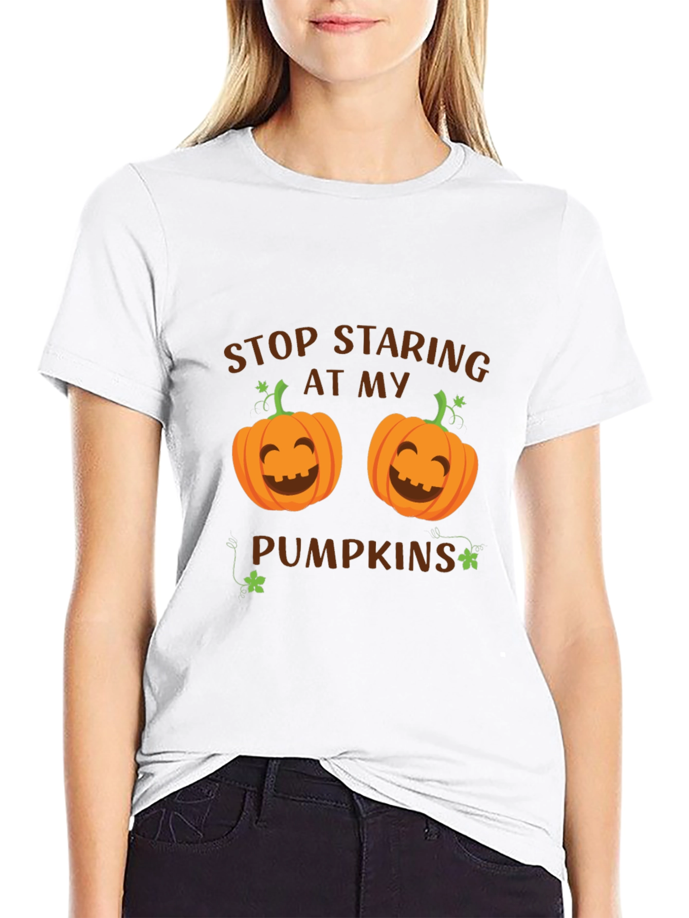 Stop Staring At My Pumpkins T-Shirt Halloween