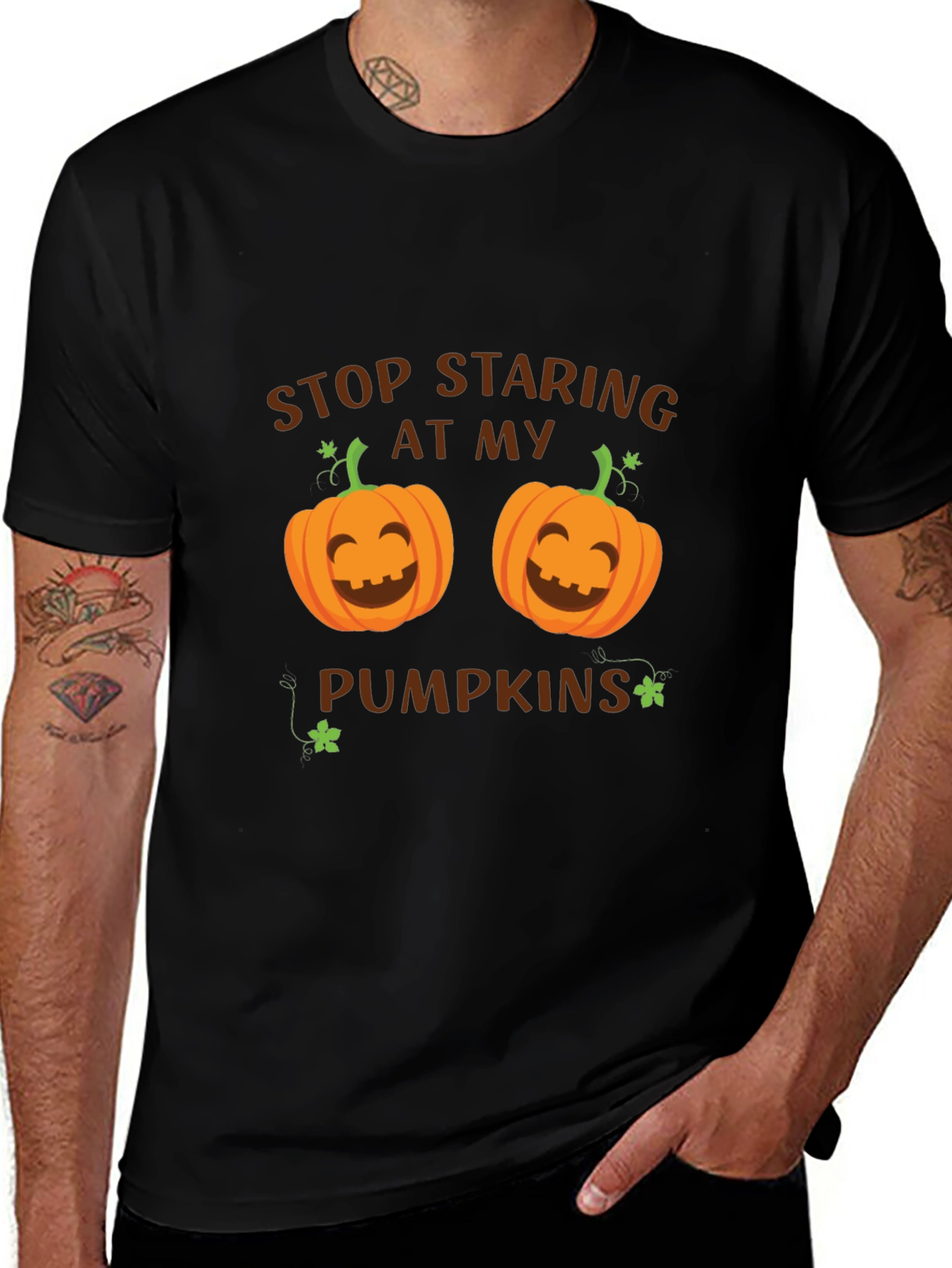 Stop Staring At My Pumpkins T-Shirt Halloween