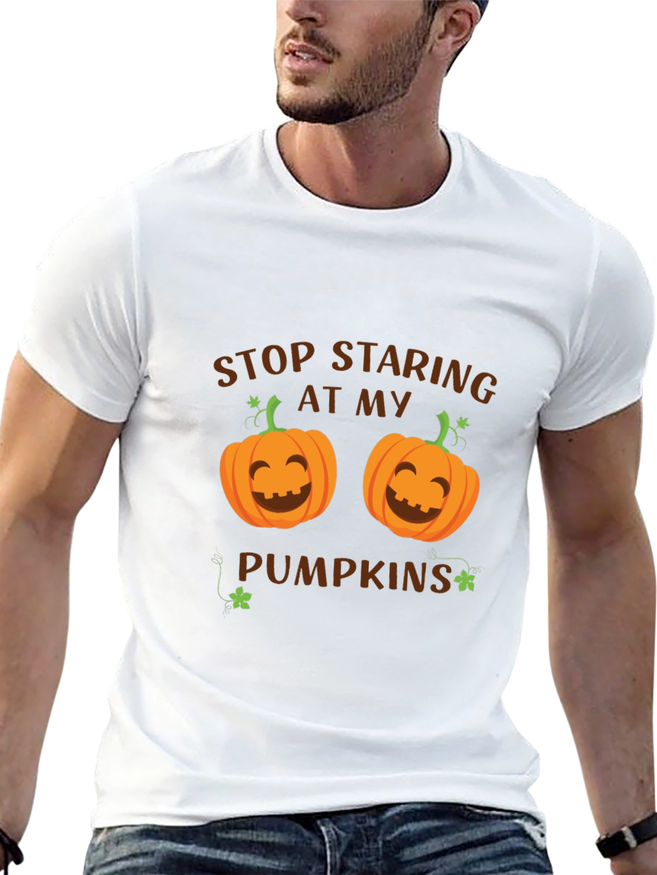 Stop Staring At My Pumpkins T-Shirt Halloween