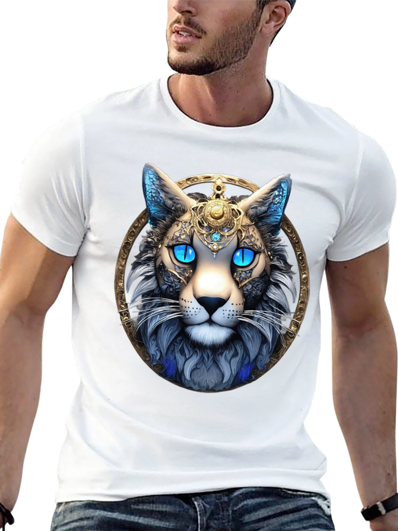 Mystic Cat Graphic Tee - Black Cotton T-Shirt