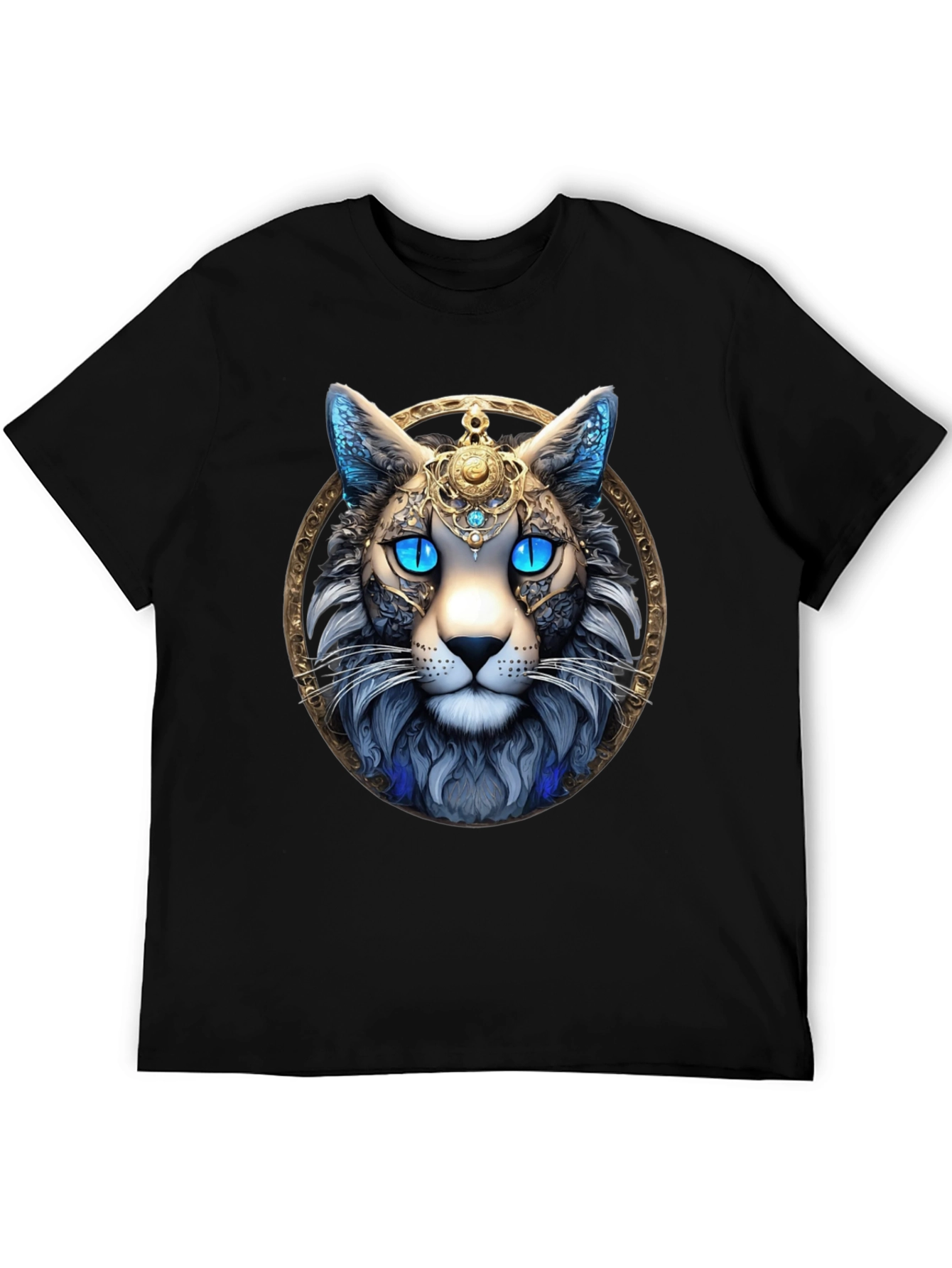 Mystic Cat Graphic Tee - Black Cotton T-Shirt