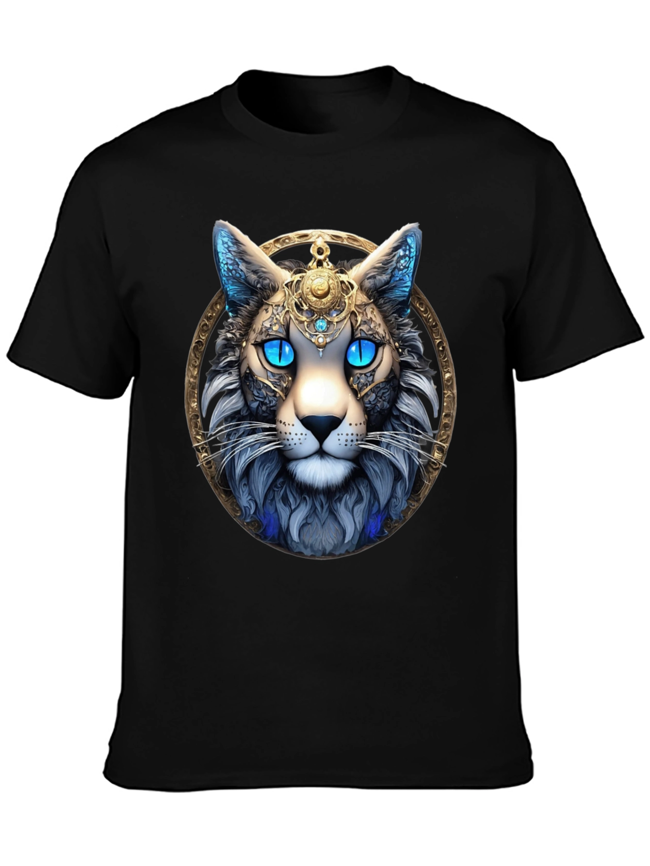 Mystic Cat Graphic Tee - Black Cotton T-Shirt