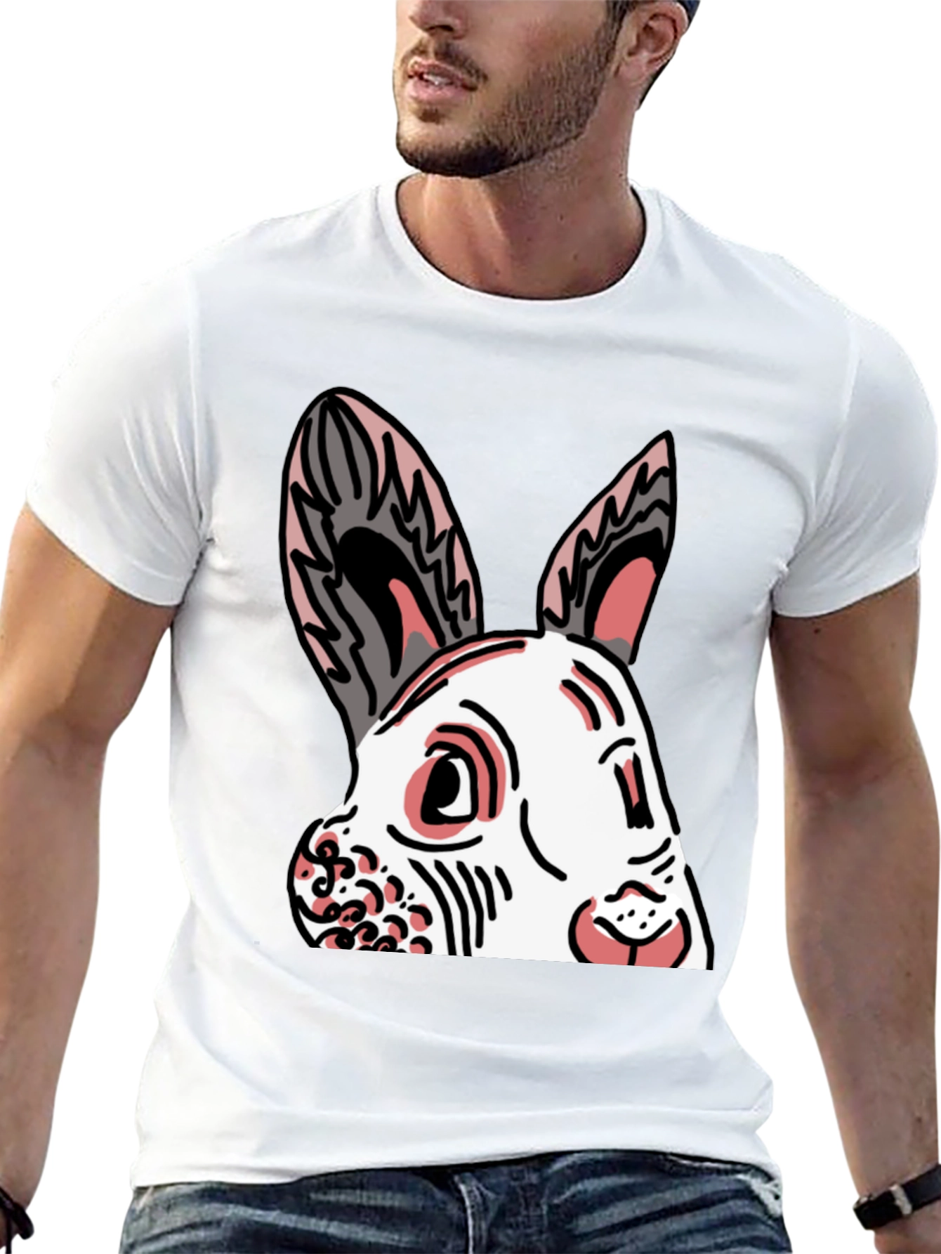 Bunny Graphic Tee - Black Cotton Blend Shirt