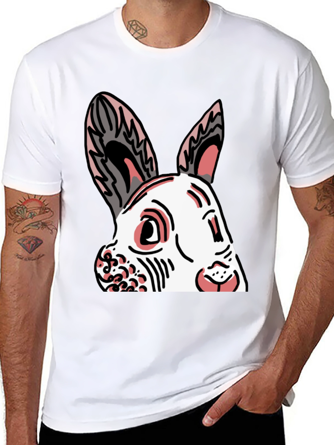 Bunny Graphic Tee - Black Cotton Blend Shirt