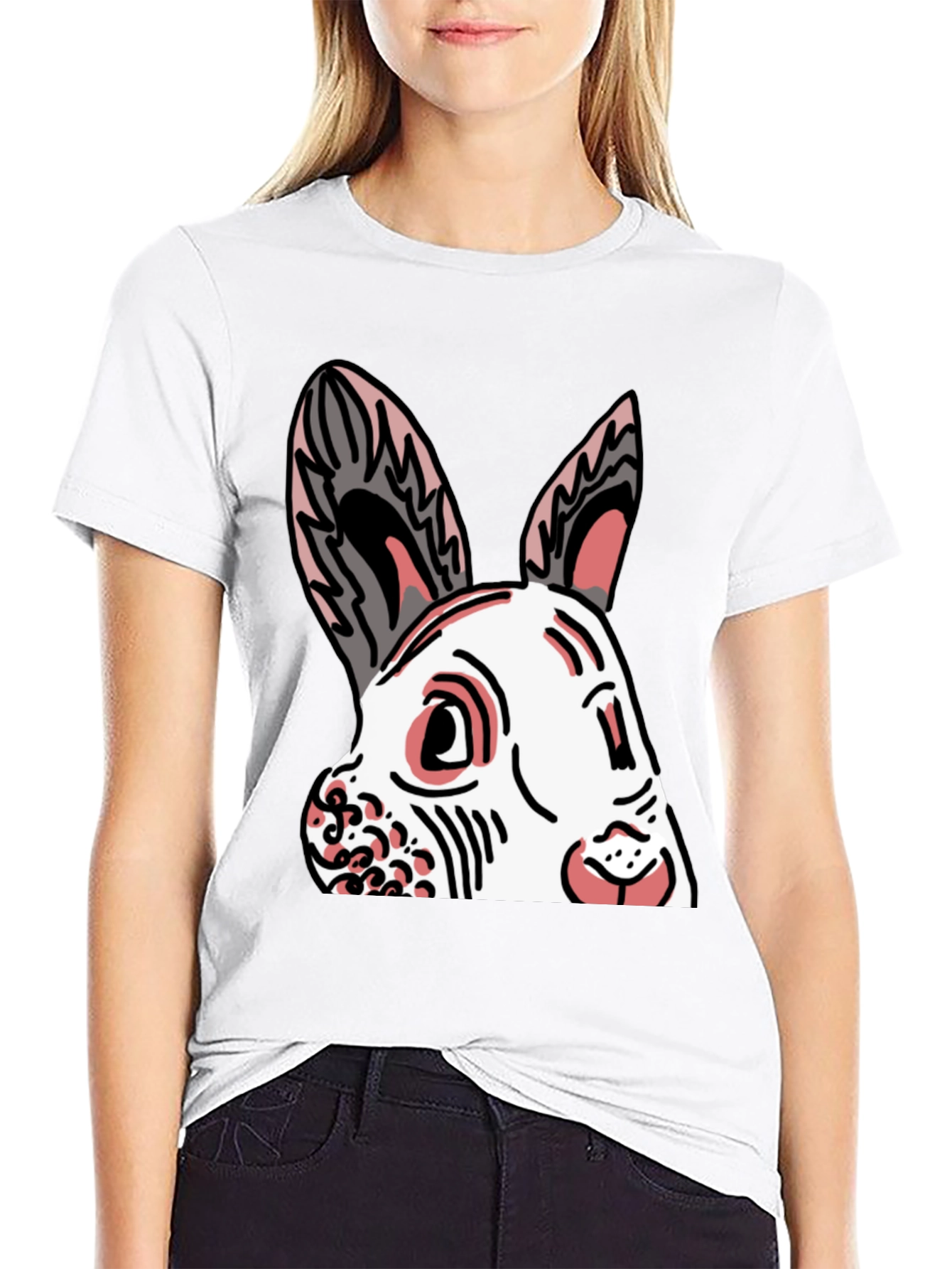 Bunny Graphic Tee - Black Cotton Blend Shirt