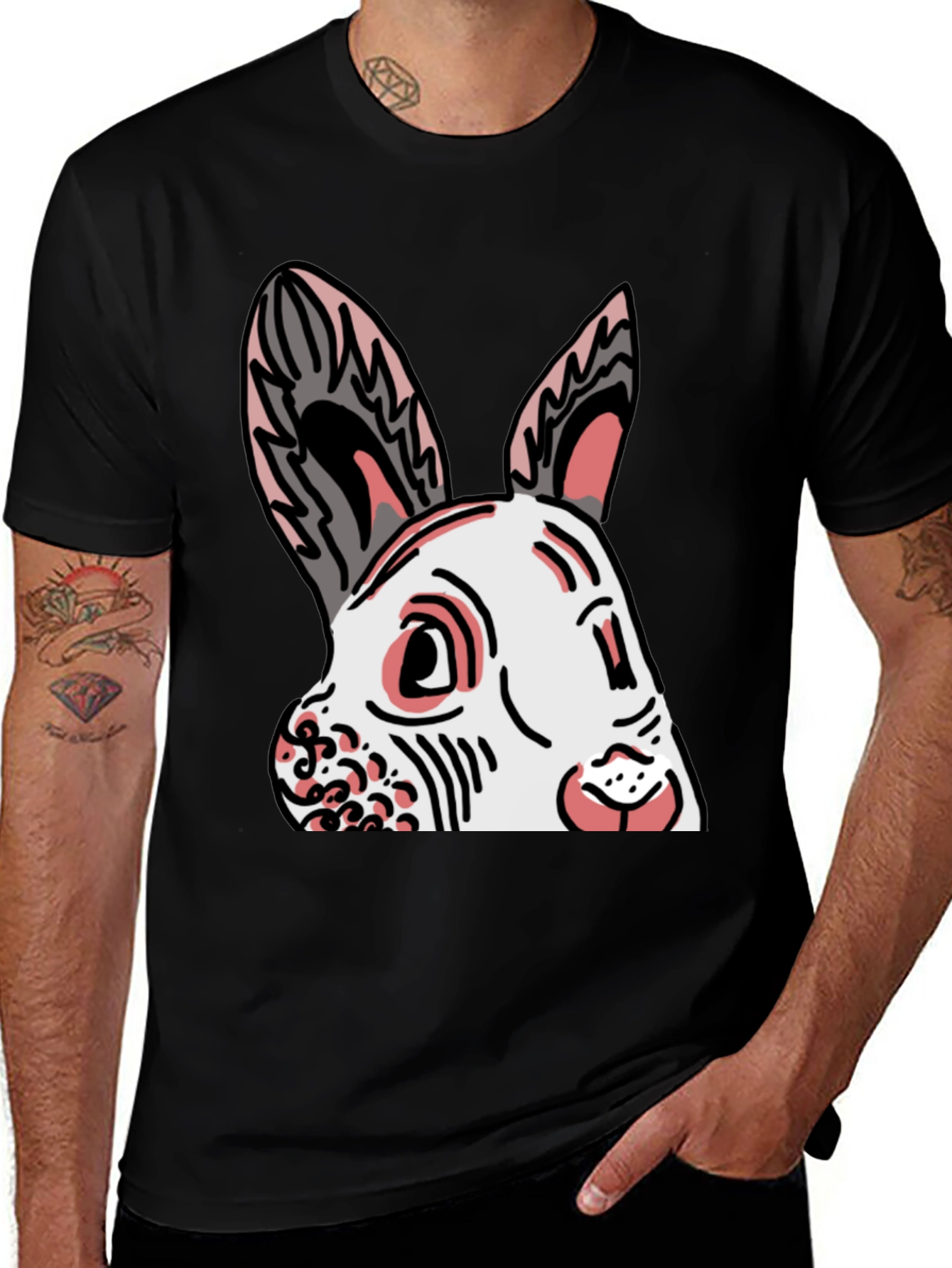 Bunny Graphic Tee - Black Cotton Blend Shirt