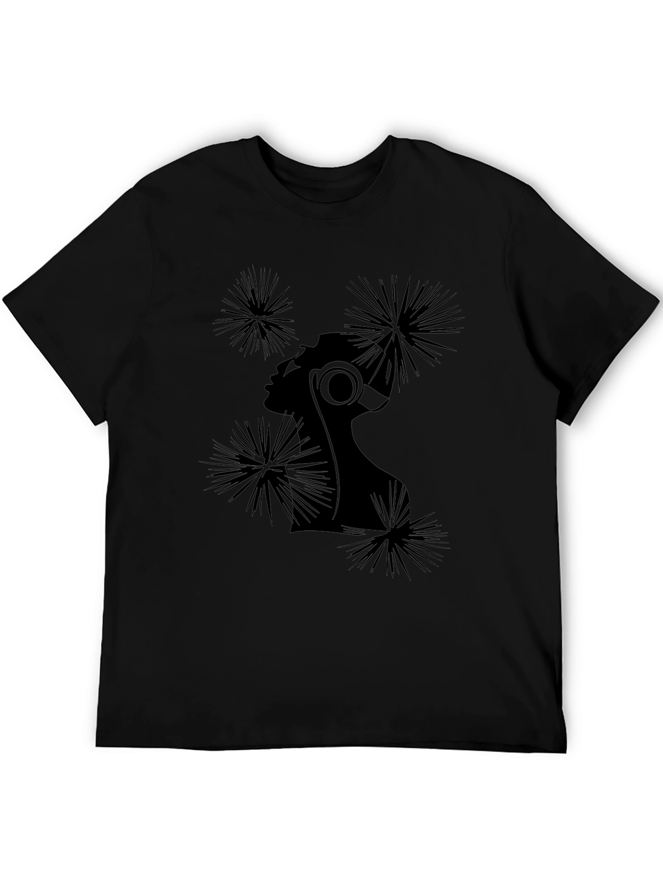 Stylish Black T-Shirt with Abstract Woman Design