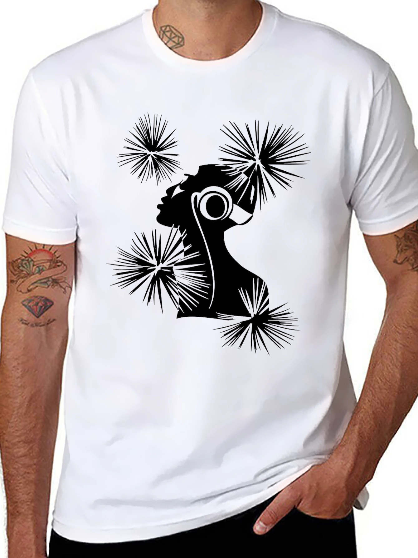 Stylish Black T-Shirt with Abstract Woman Design