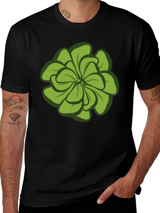 Green Floral Graphic Tee - Stylish Mens Black T-Shirt