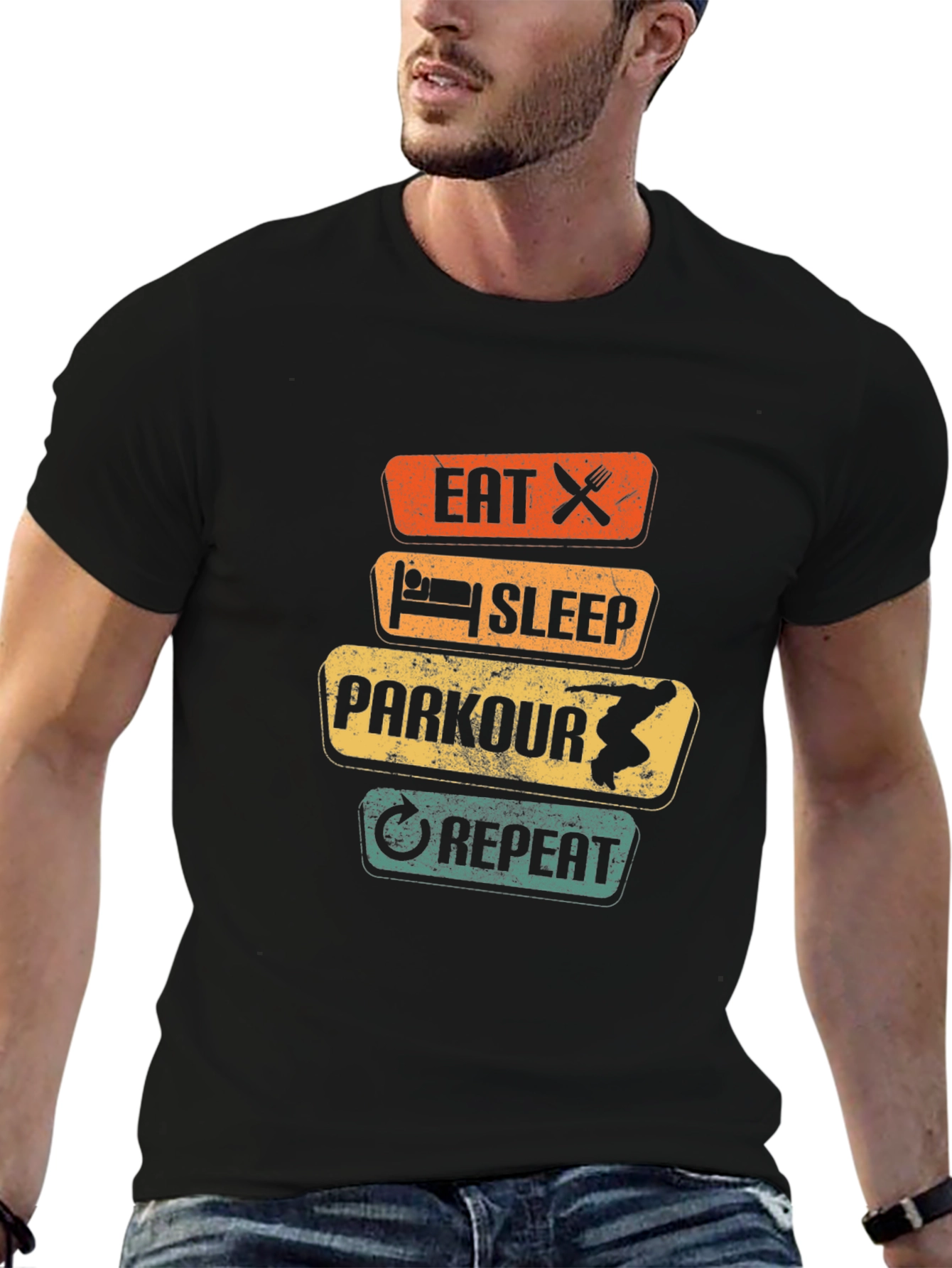 Eat Sleep Parkour Repeat Black Graphic Tee