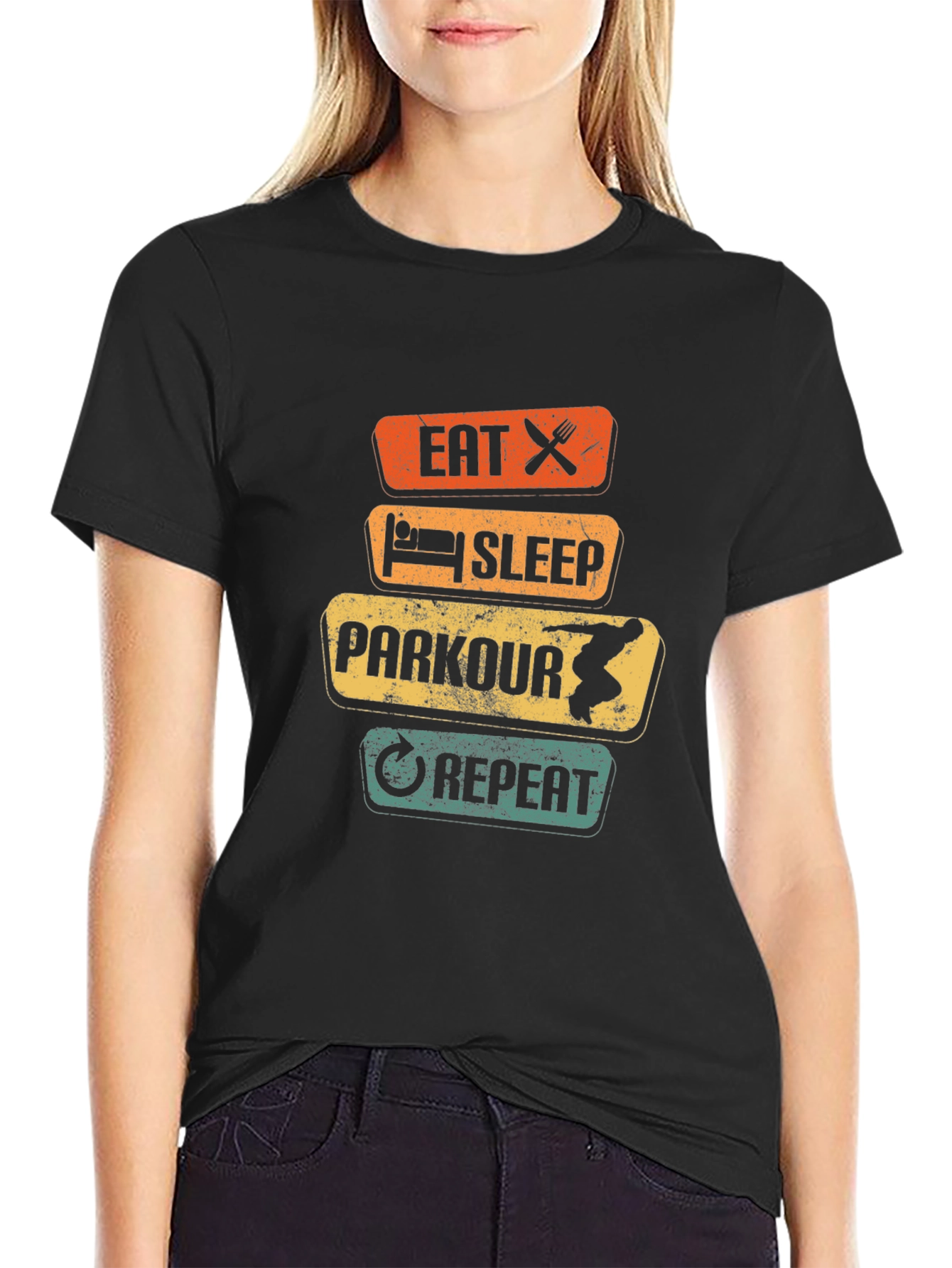 Eat Sleep Parkour Repeat Black Graphic Tee