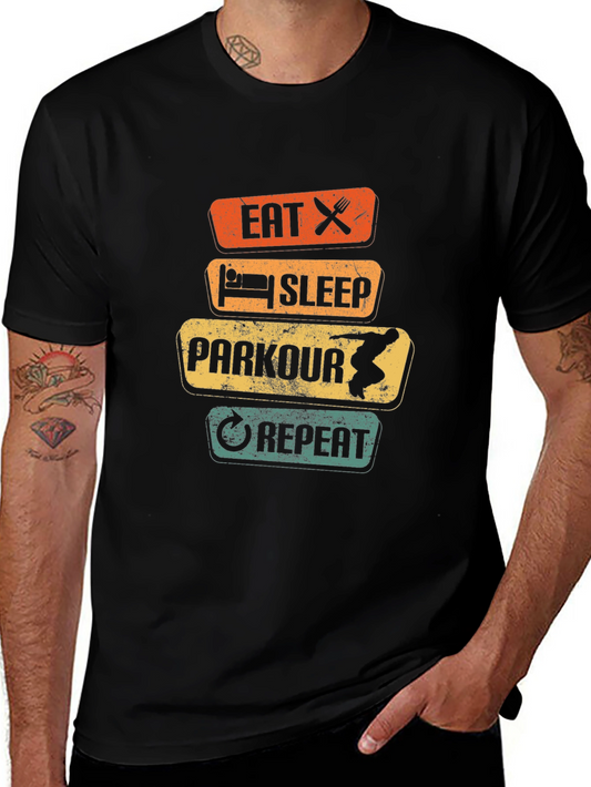 Eat Sleep Parkour Repeat Black Graphic Tee