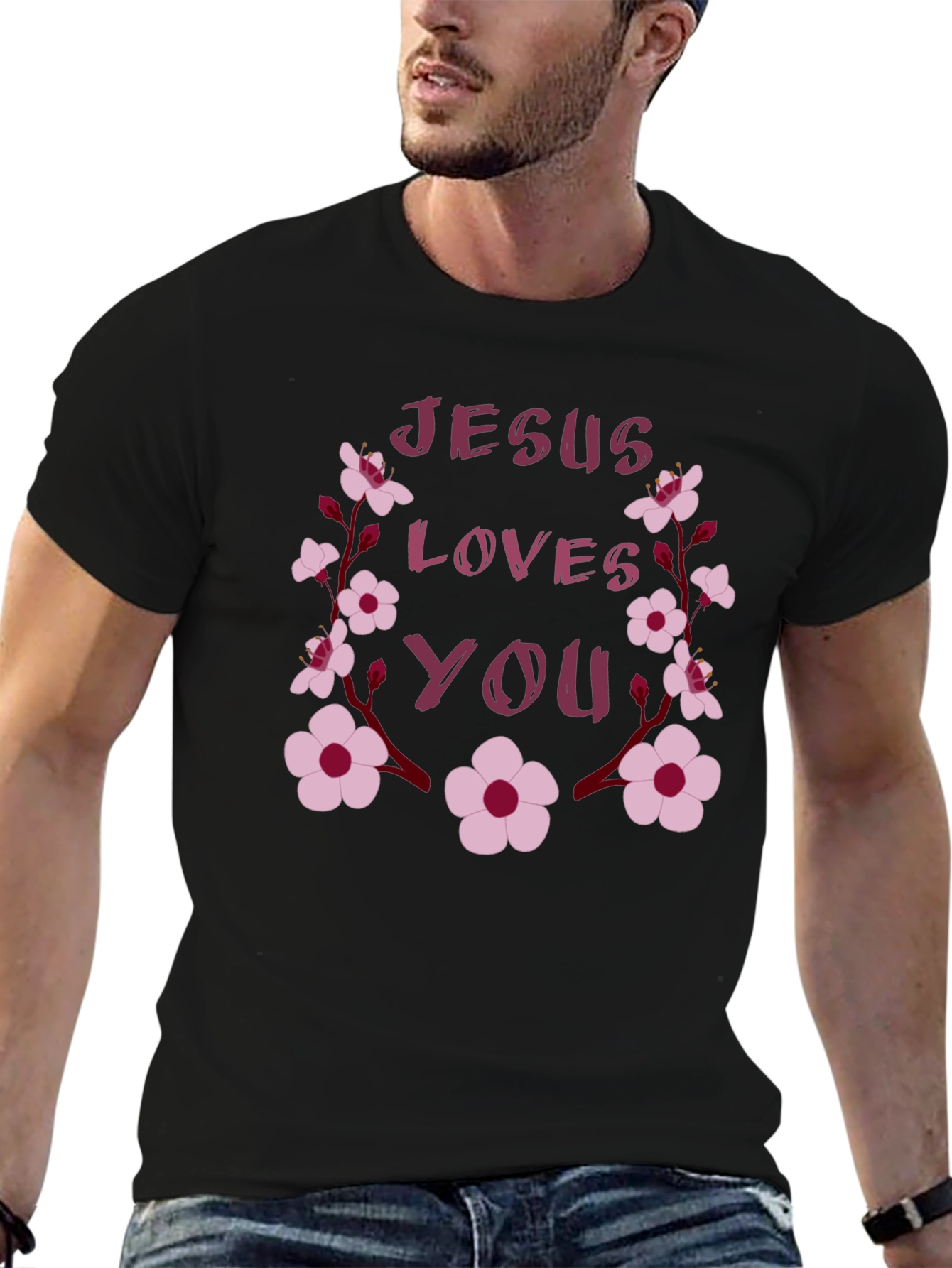 Jesus Loves You Floral Graphic T-Shirt