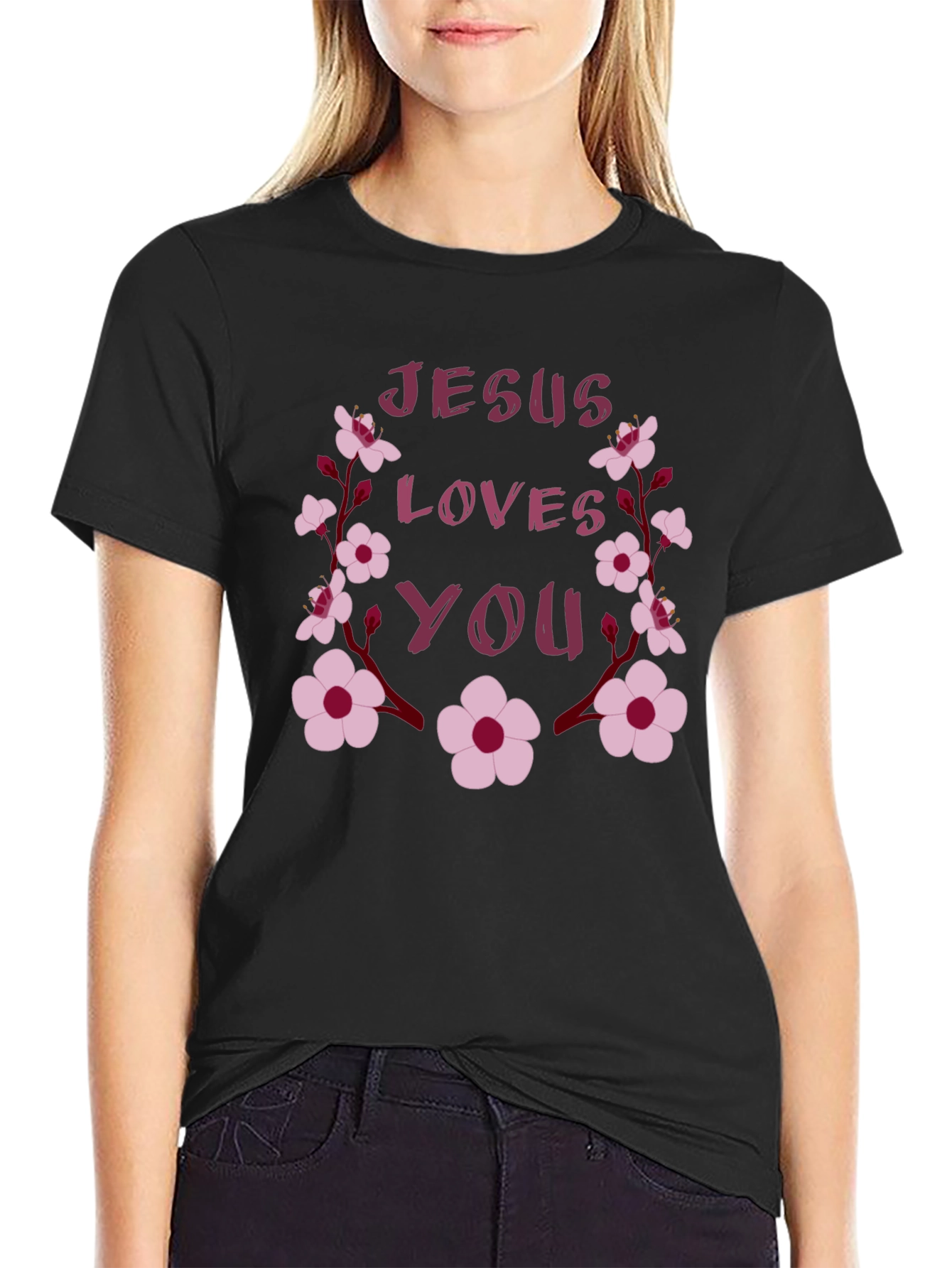 Jesus Loves You Floral Graphic T-Shirt