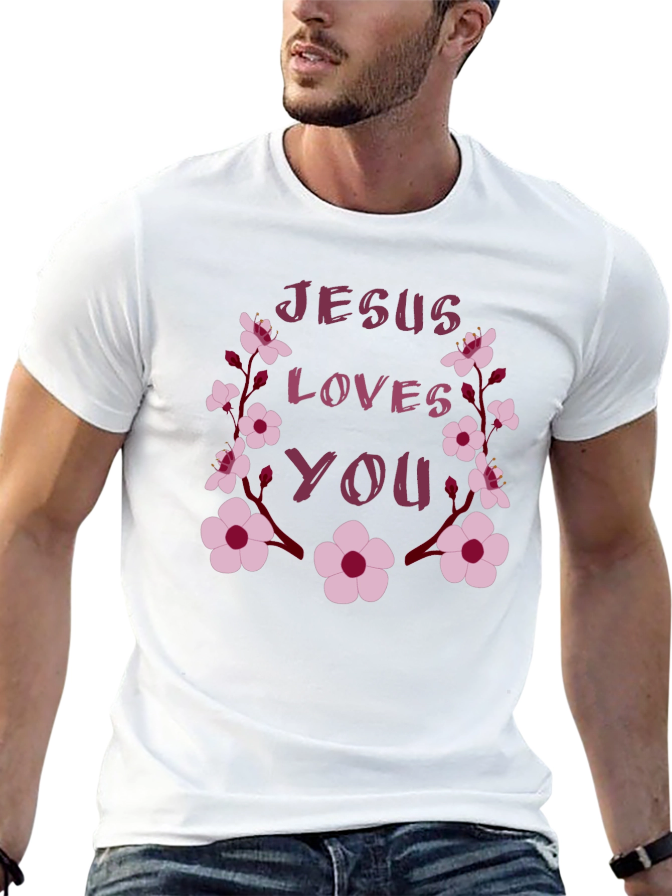 Jesus Loves You Floral Graphic T-Shirt