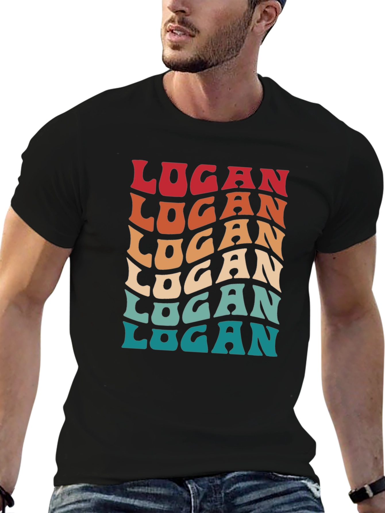 Retro Logan T-Shirt - 70s Style Personalized Name Tee