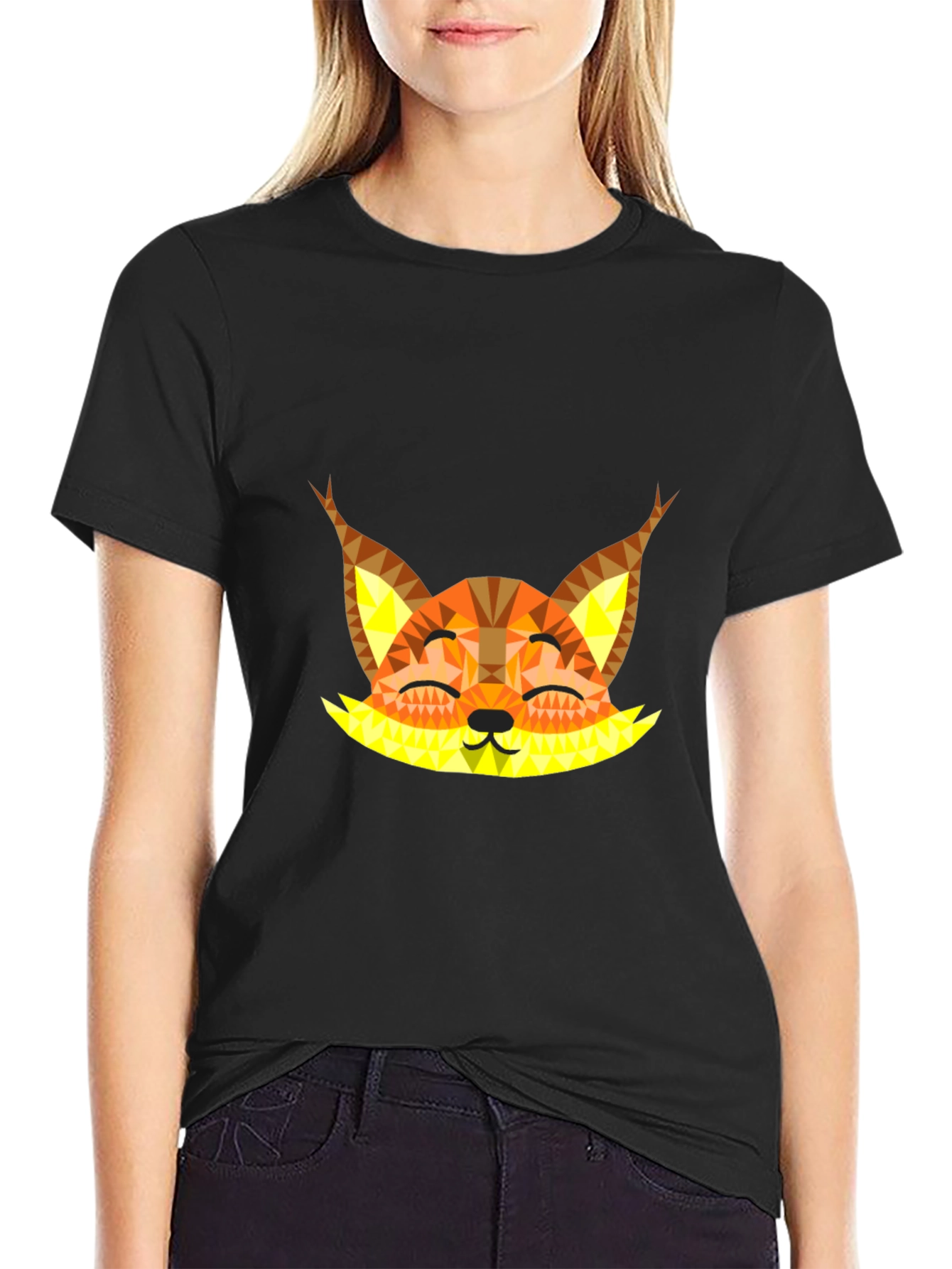 Geometric Fox Graphic Tee - Black Unisex T-Shirt