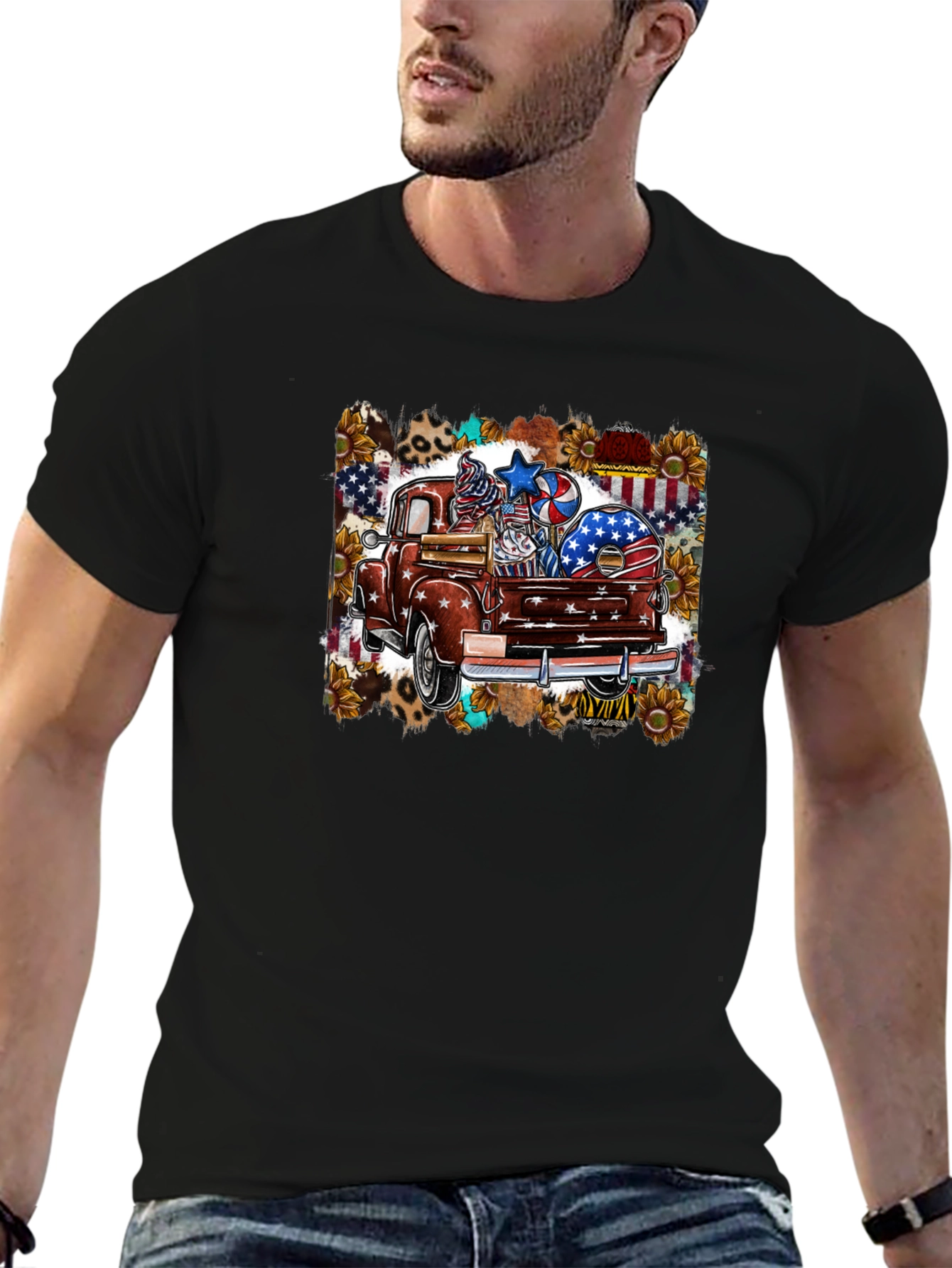 Patriotic Truck Graphic Tee - Mens Black T-Shirt