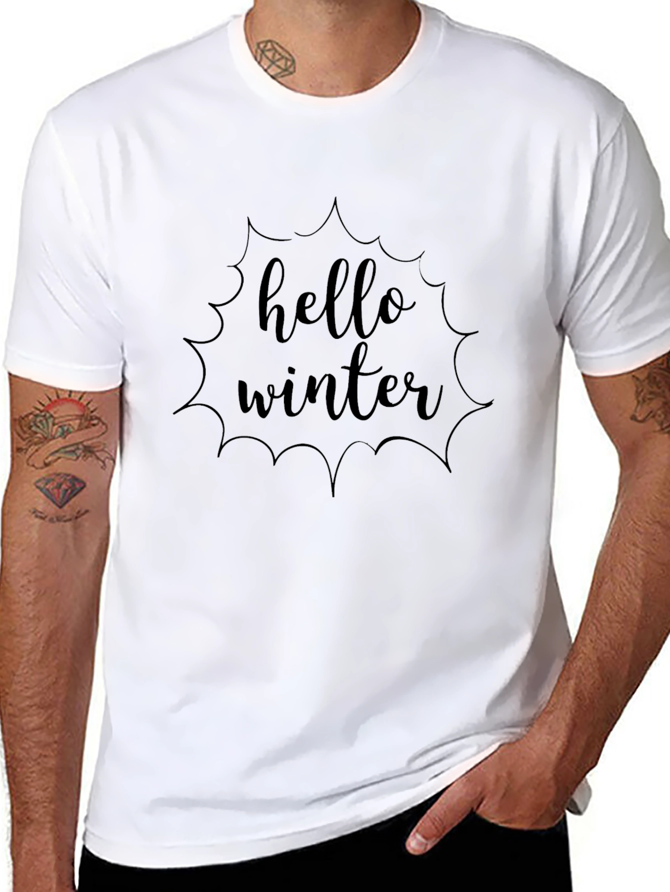 Hello Winter Black Graphic Tee - Mens Fashion