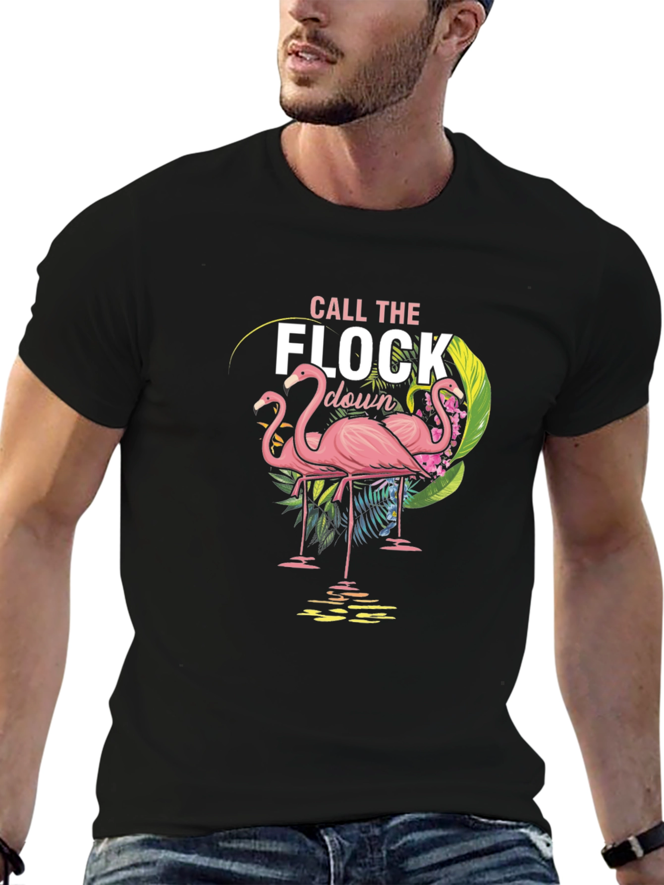 Call the Flock Down Flamingo Graphic Tee - Black