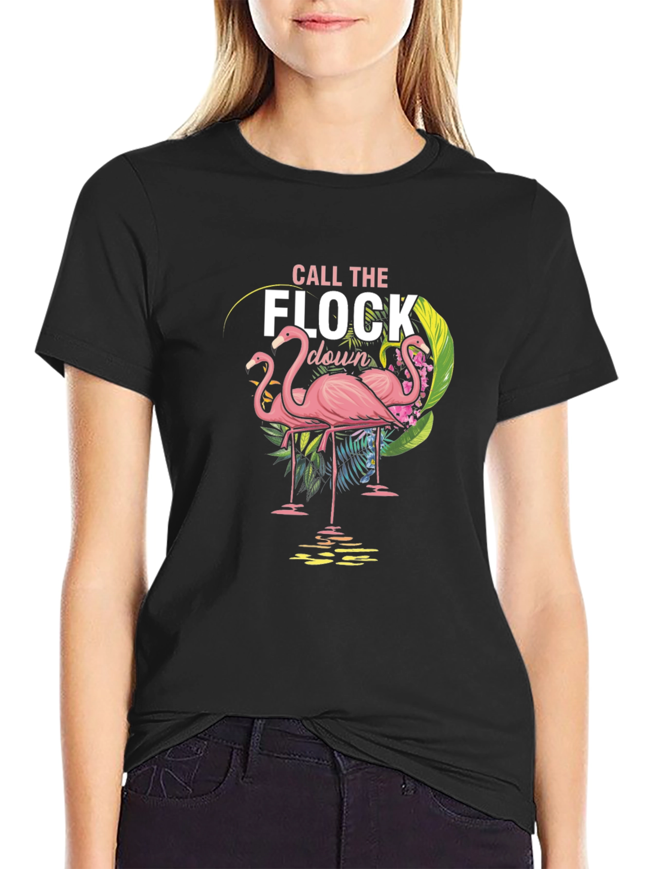 Call the Flock Down Flamingo Graphic Tee - Black