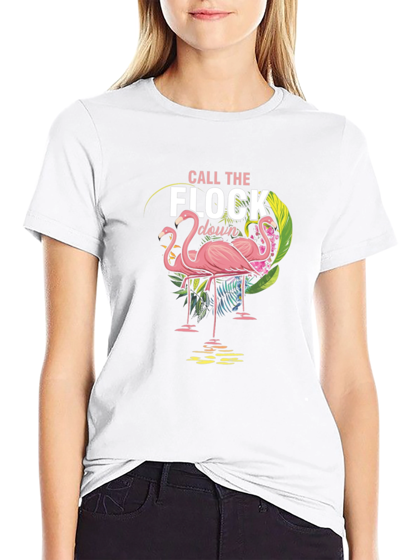 Call the Flock Down Flamingo Graphic Tee - Black