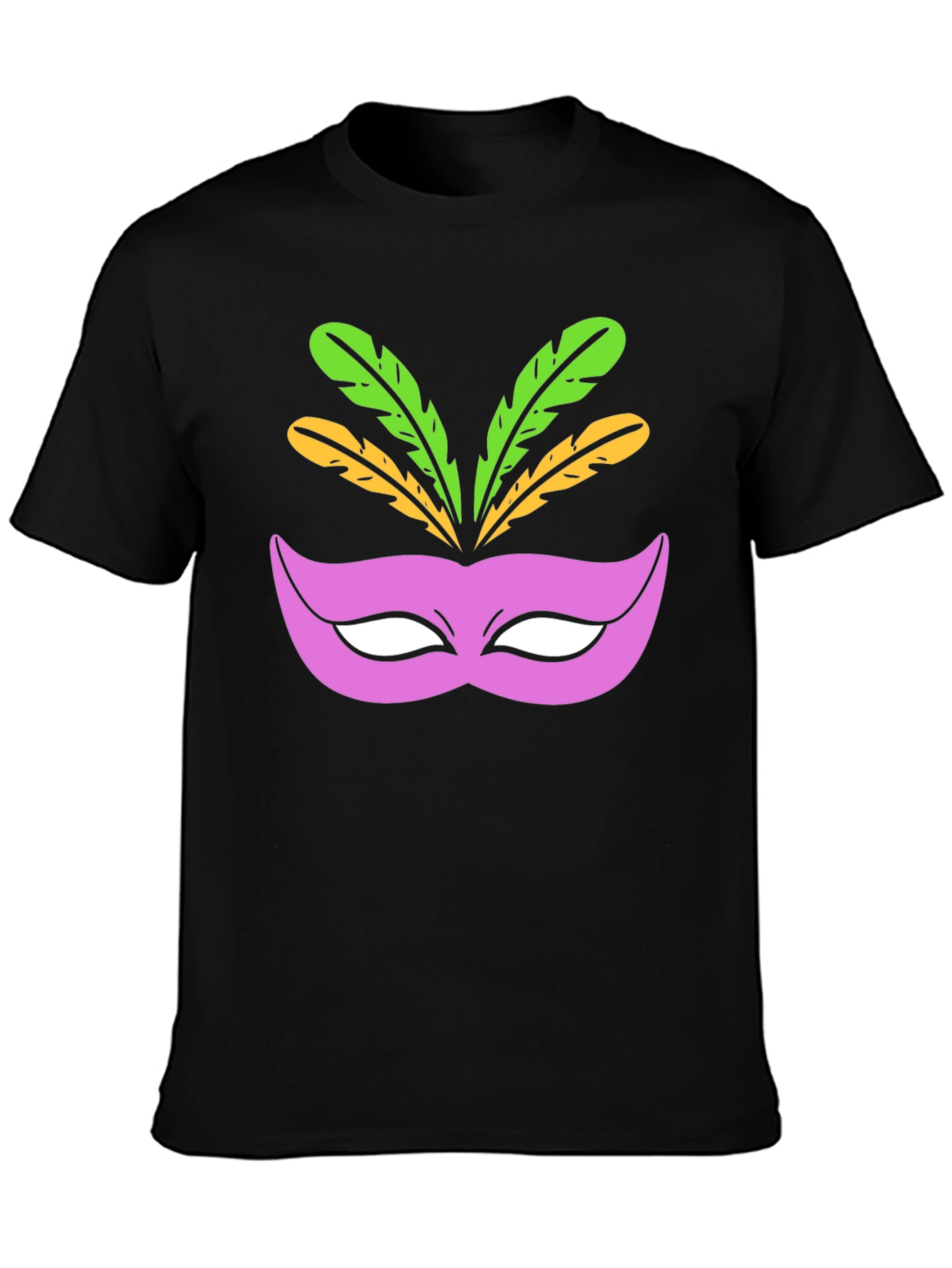 Mardi Gras Mask Graphic Tee - Black Cotton T-Shirt