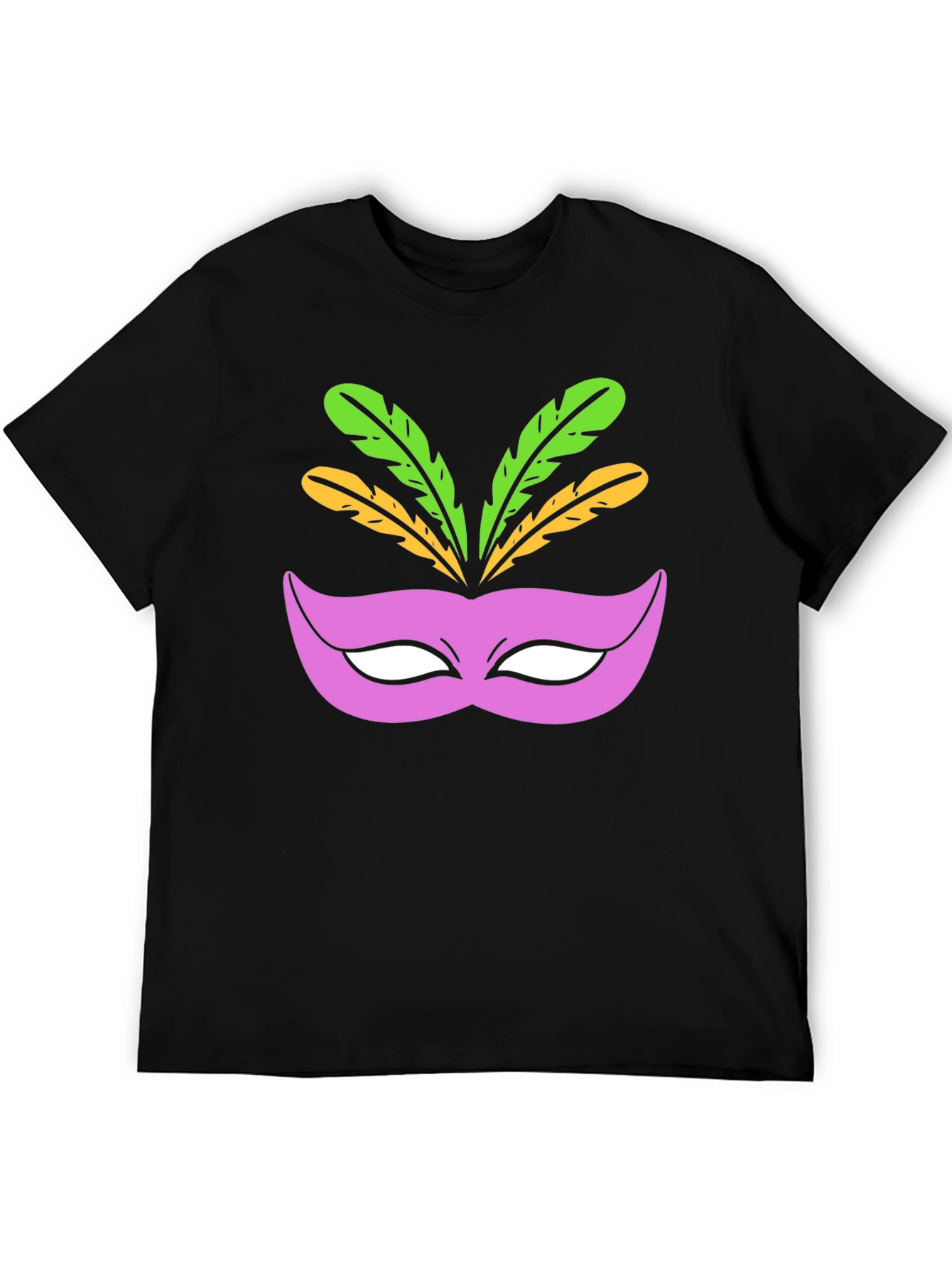 Mardi Gras Mask Graphic Tee - Black Cotton T-Shirt