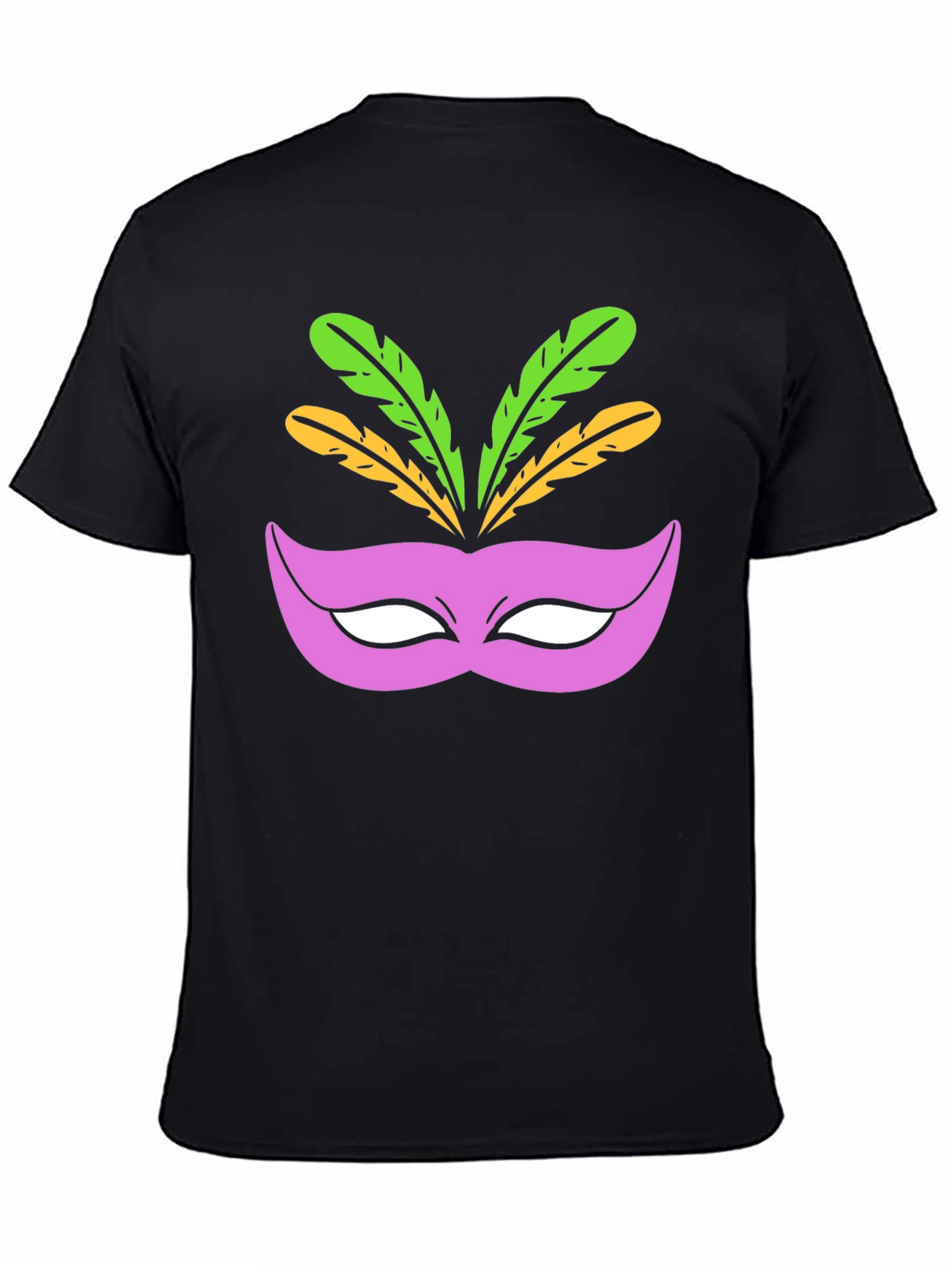 Mardi Gras Mask Graphic Tee - Black Cotton T-Shirt