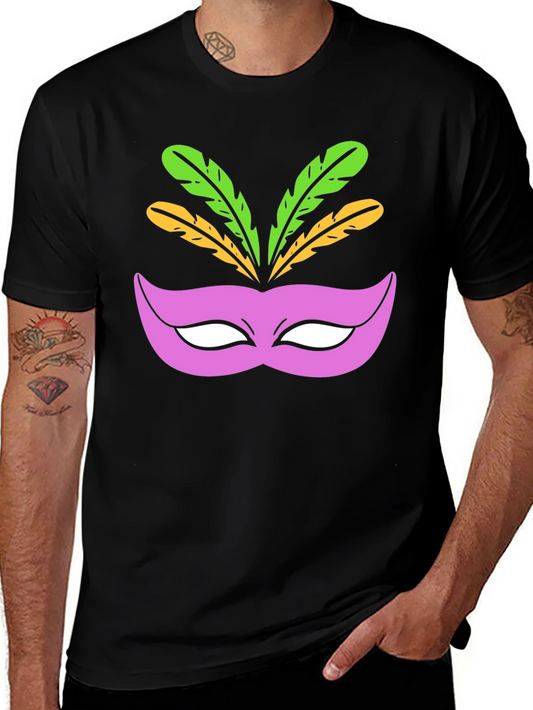 Mardi Gras Mask Graphic Tee - Black Cotton T-Shirt