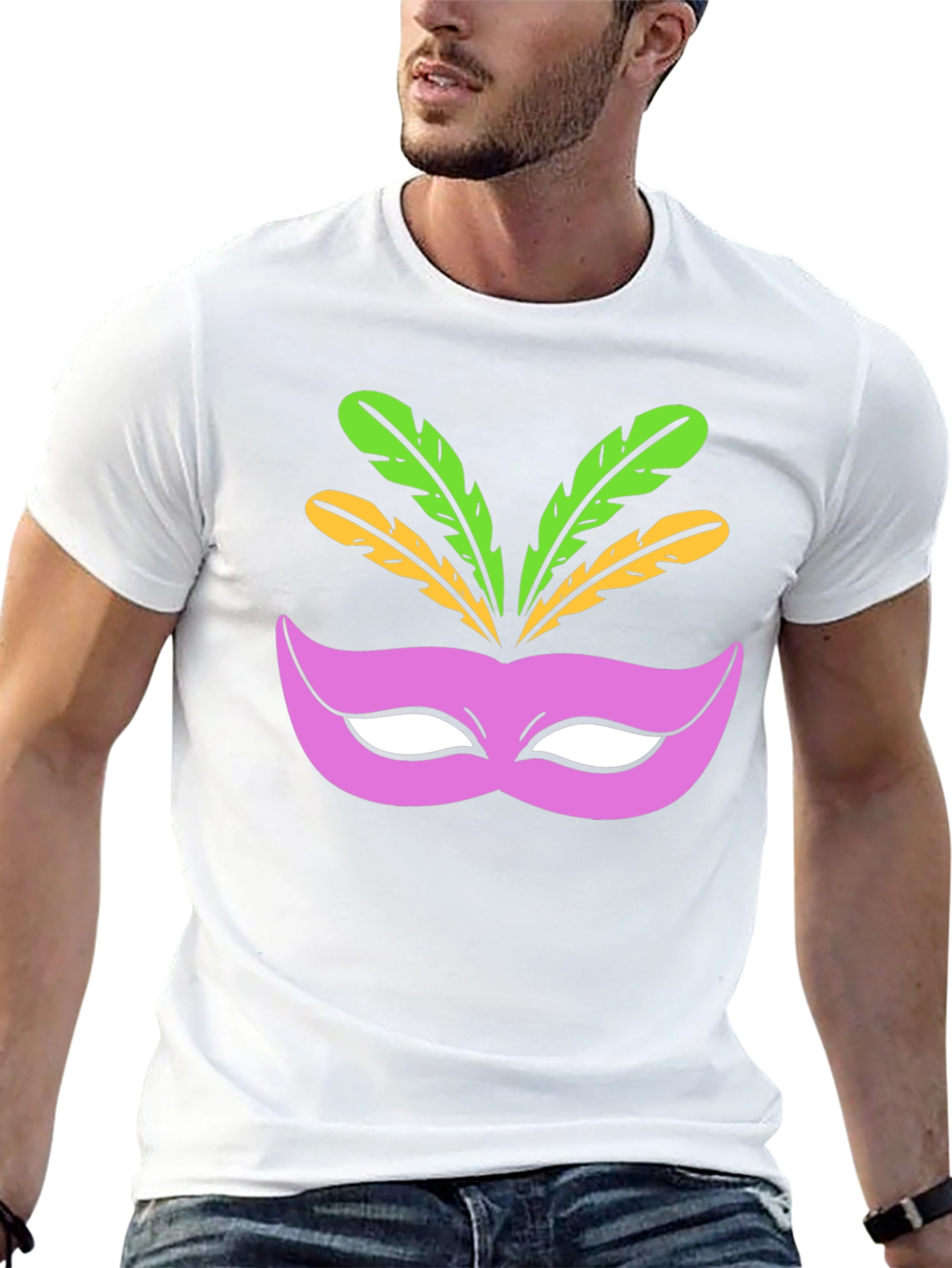 Mardi Gras Mask Graphic Tee - Black Cotton T-Shirt