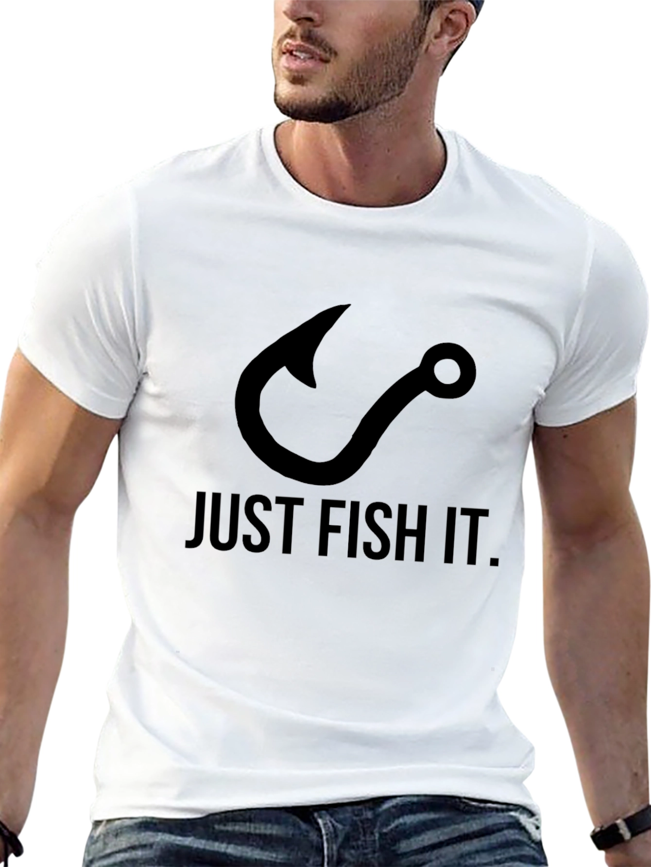 Just Fish It Tee - Black Cotton Graphic T-Shirt