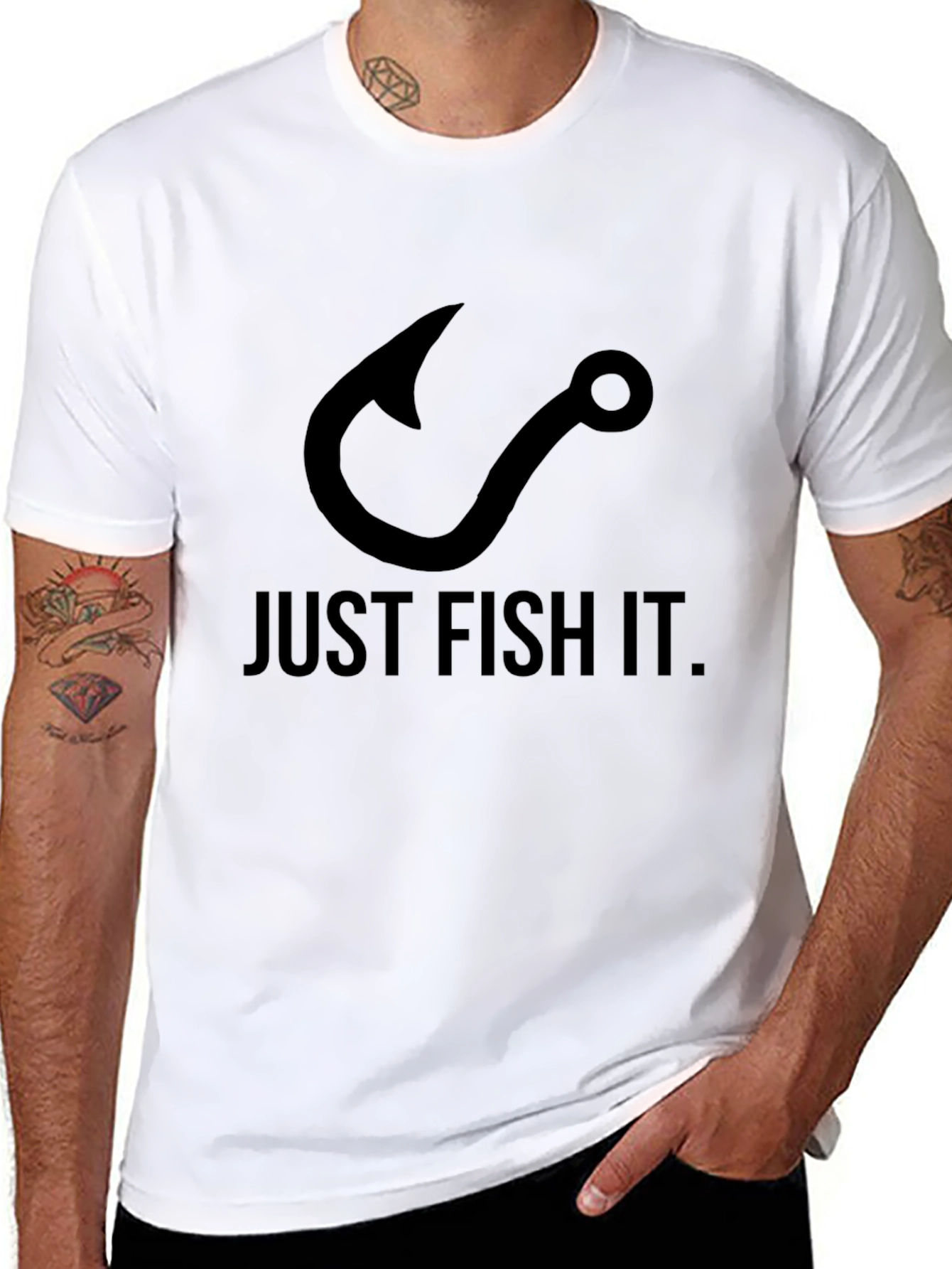 Just Fish It Tee - Black Cotton Graphic T-Shirt