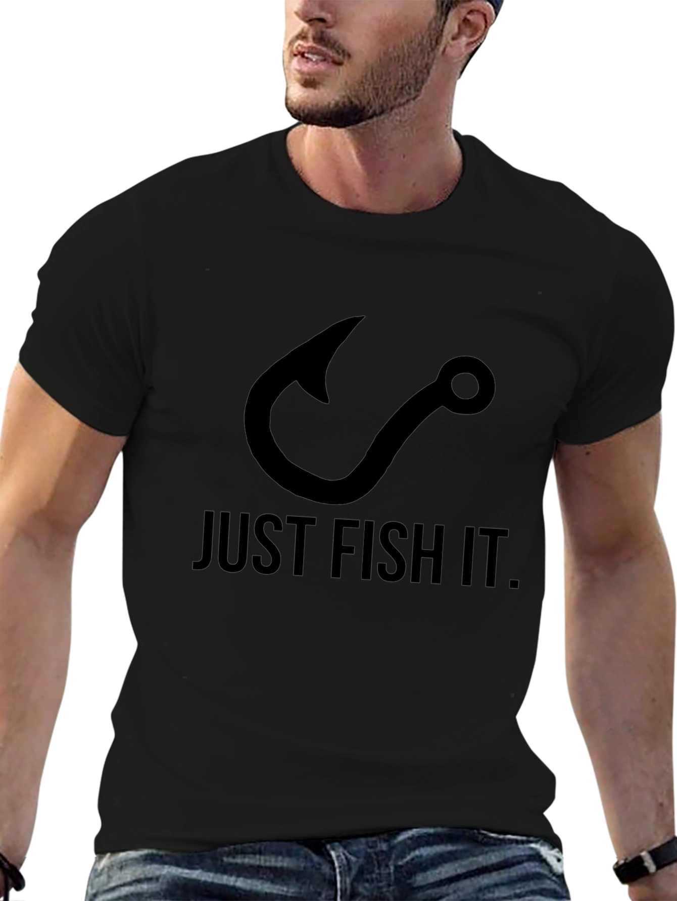 Just Fish It Tee - Black Cotton Graphic T-Shirt