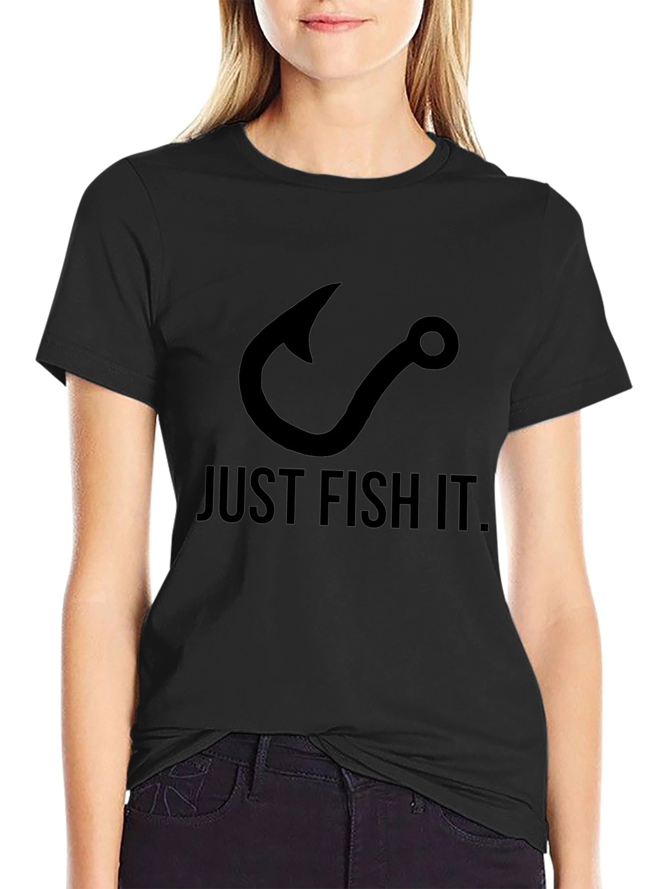 Just Fish It Tee - Black Cotton Graphic T-Shirt
