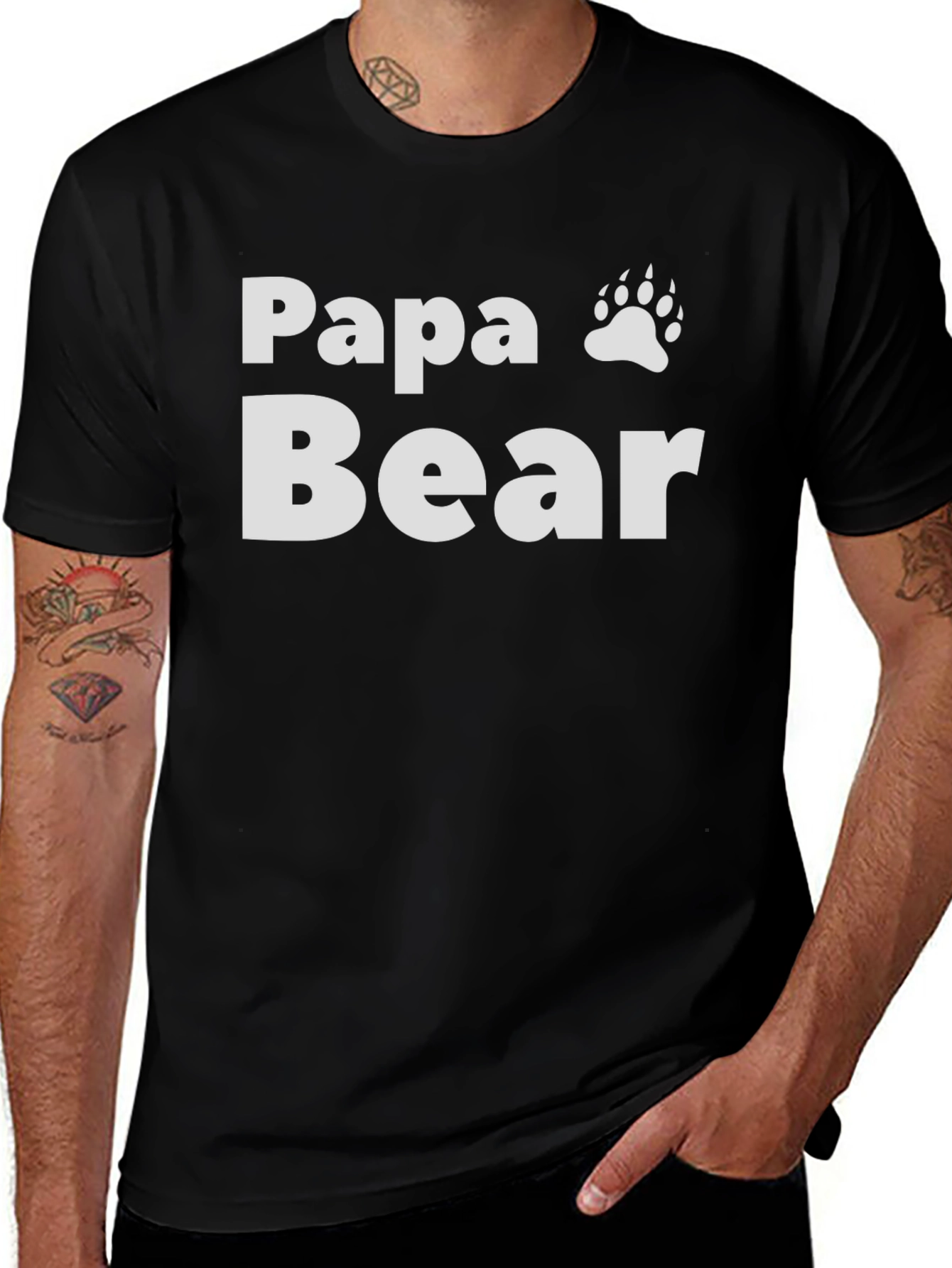 Papa Bear Graphic Tee - Black Cotton Blend T-Shirt