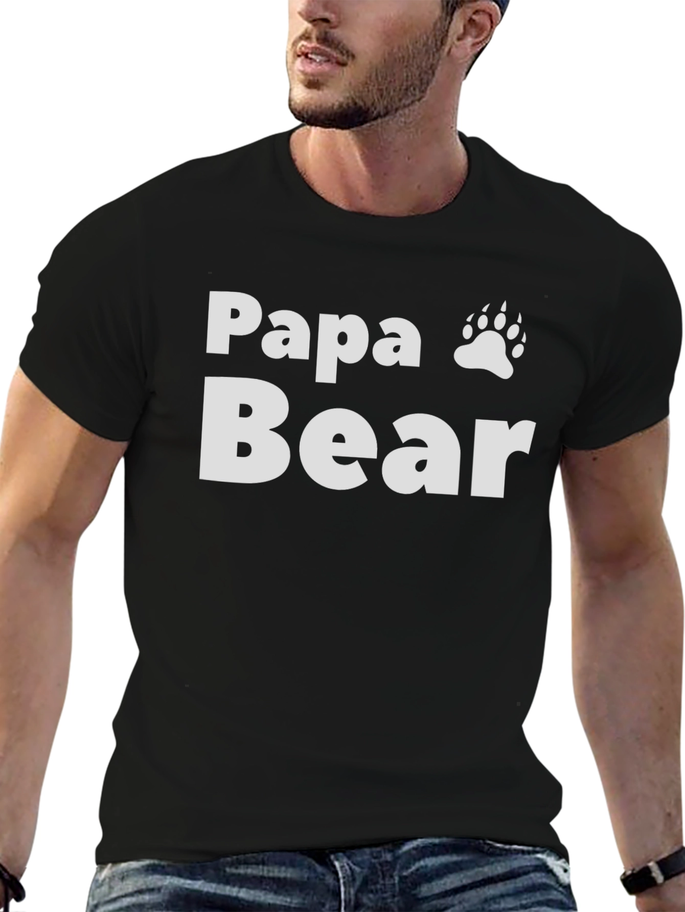 Papa Bear Graphic Tee - Black Cotton Blend T-Shirt