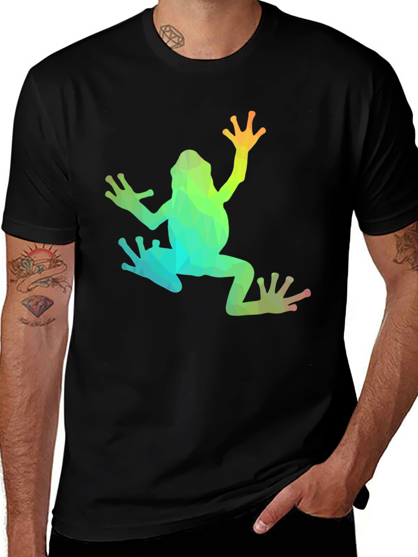 Geometric Frog Graphic T-Shirt - Black
