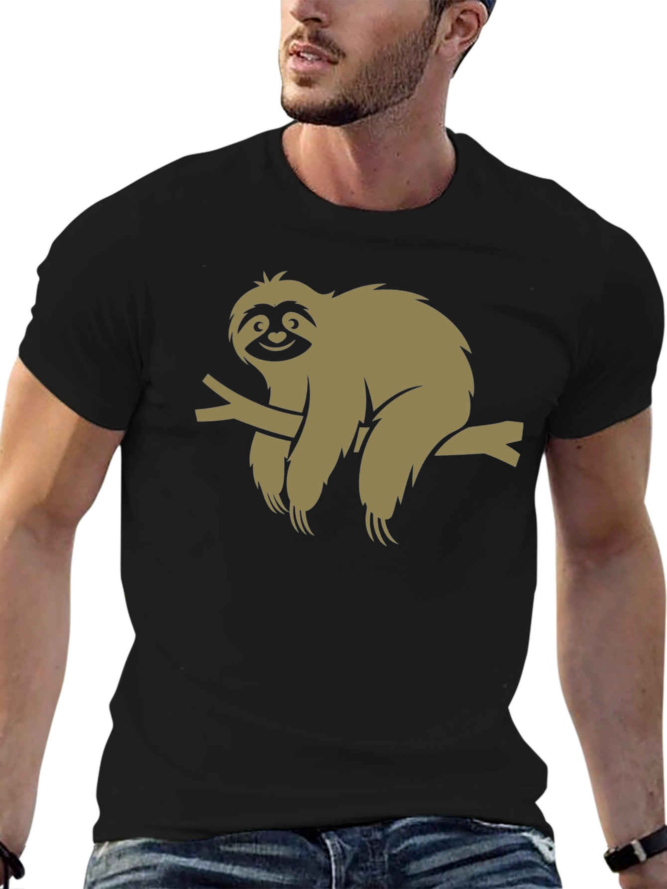 Sloth Graphic Tee - Relaxed Fit Black T-Shirt