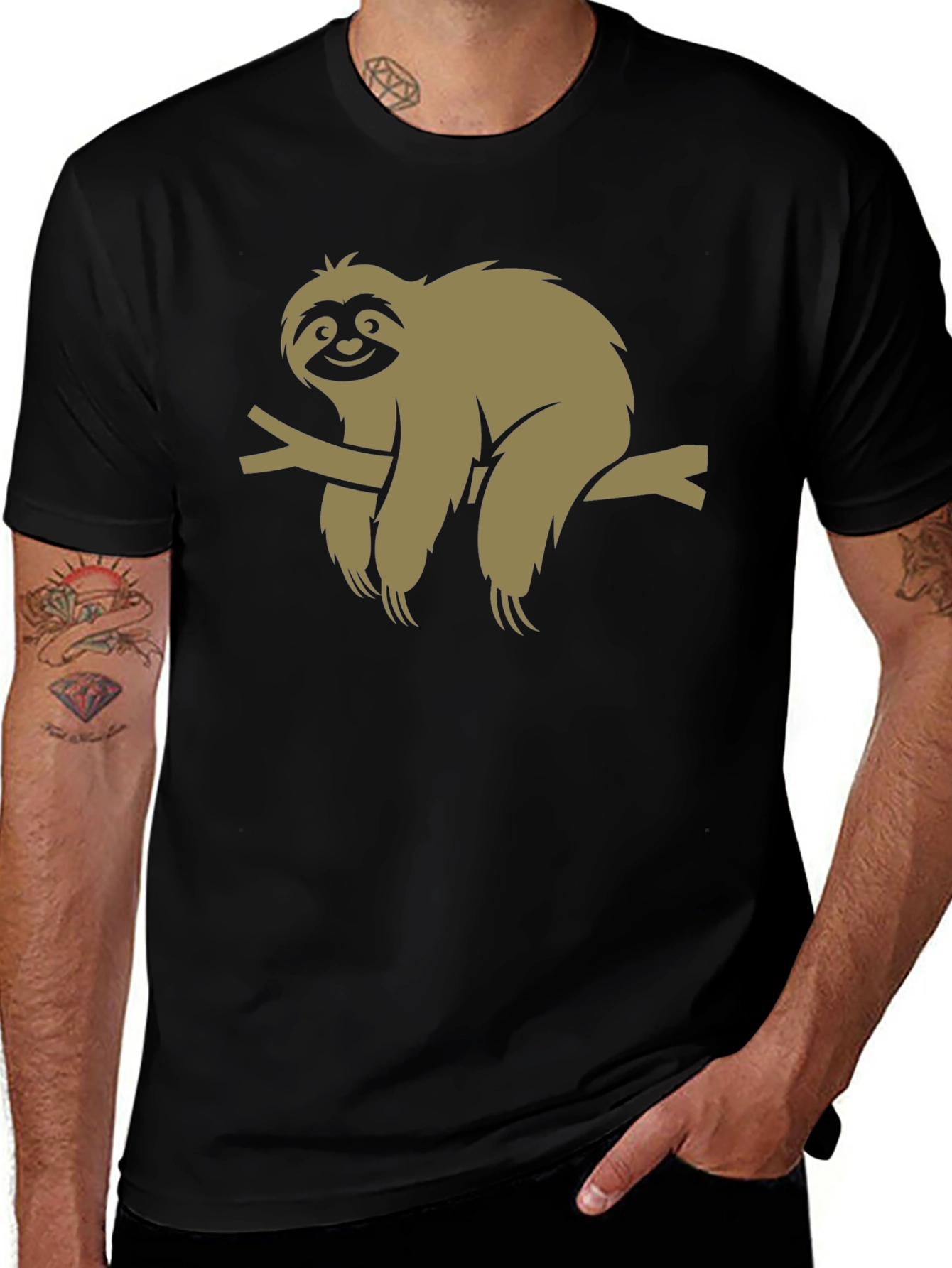 Sloth Graphic Tee - Relaxed Fit Black T-Shirt